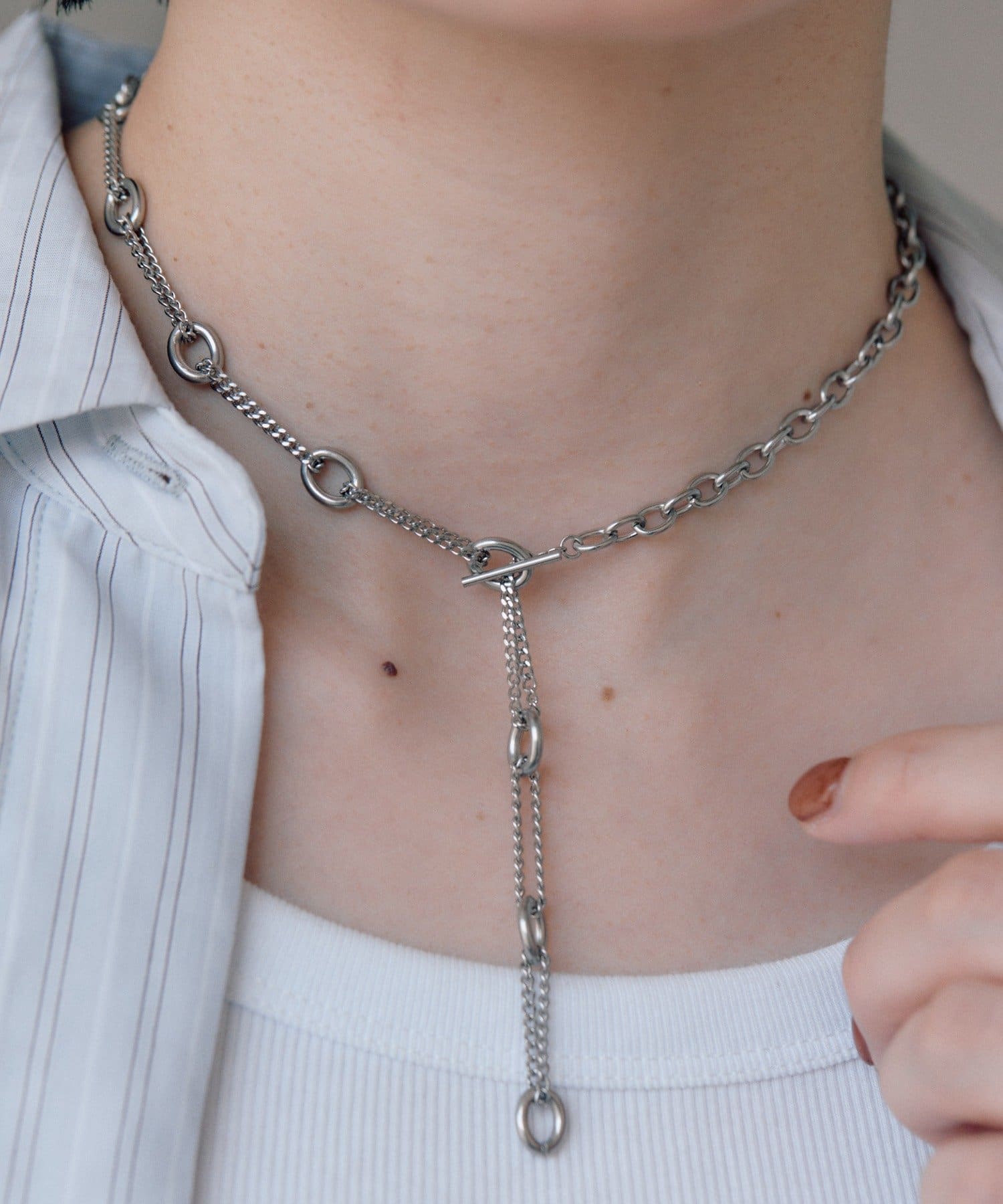 ear PAPILLONNER(イア パピヨネ) 《金属アレルギー対応/ステンレス》スキップDチェーンネックレス