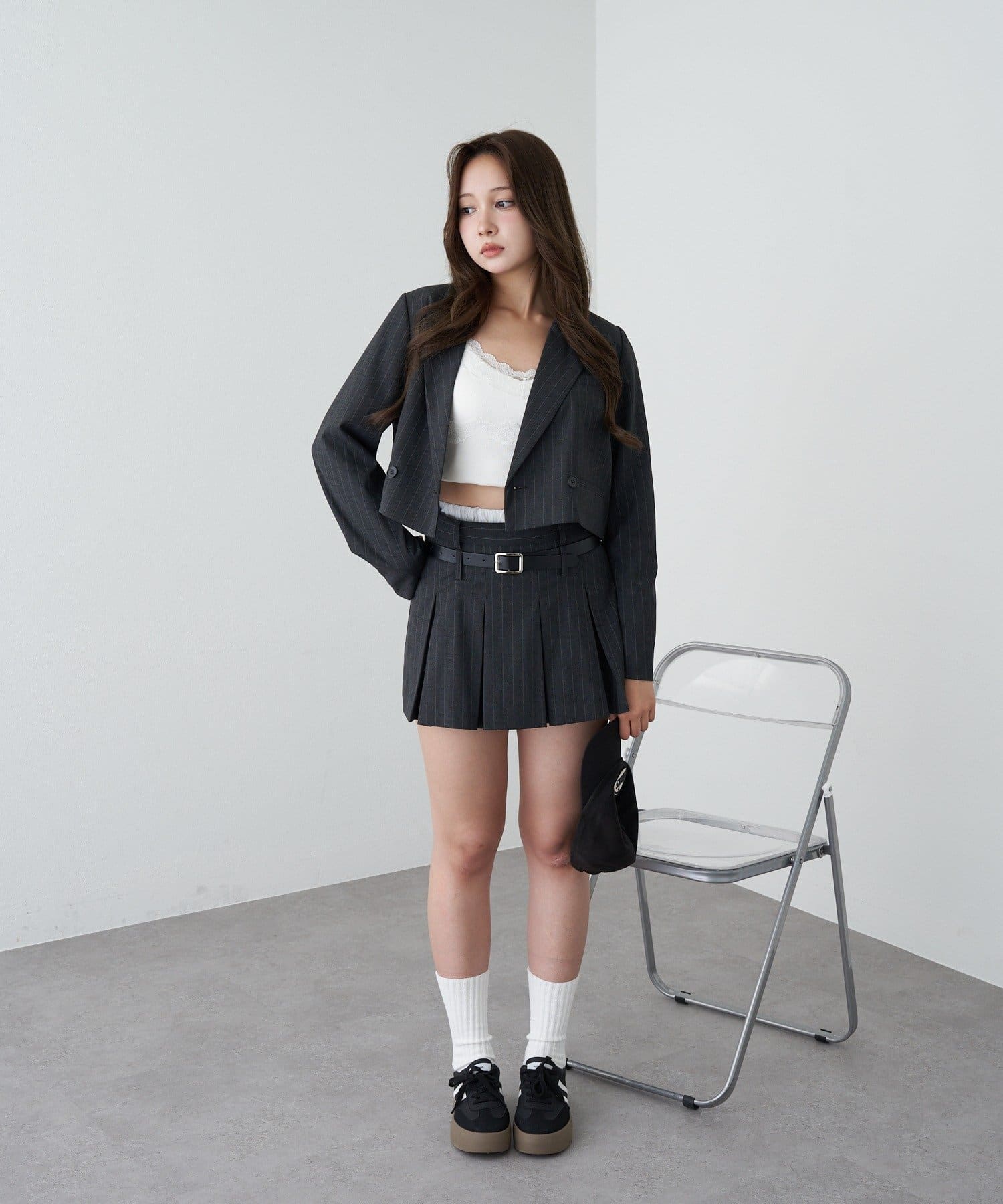 RAY CASSIN(レイカズン) ベルト付レイヤードプリーツスカパン