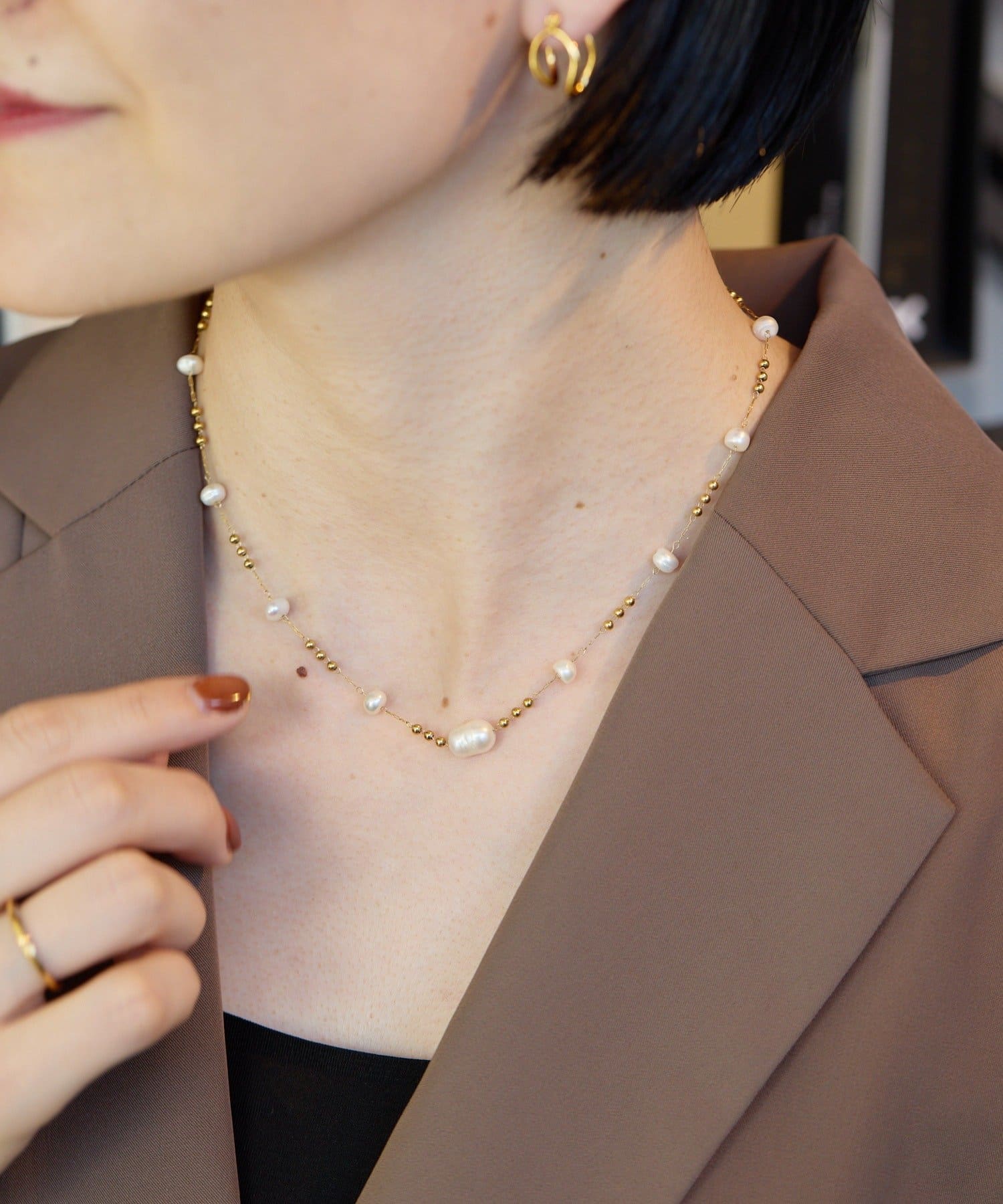 ear PAPILLONNER(イア パピヨネ) 《金属アレルギー対応/ステンレス》デザインパールチェーンネックレス