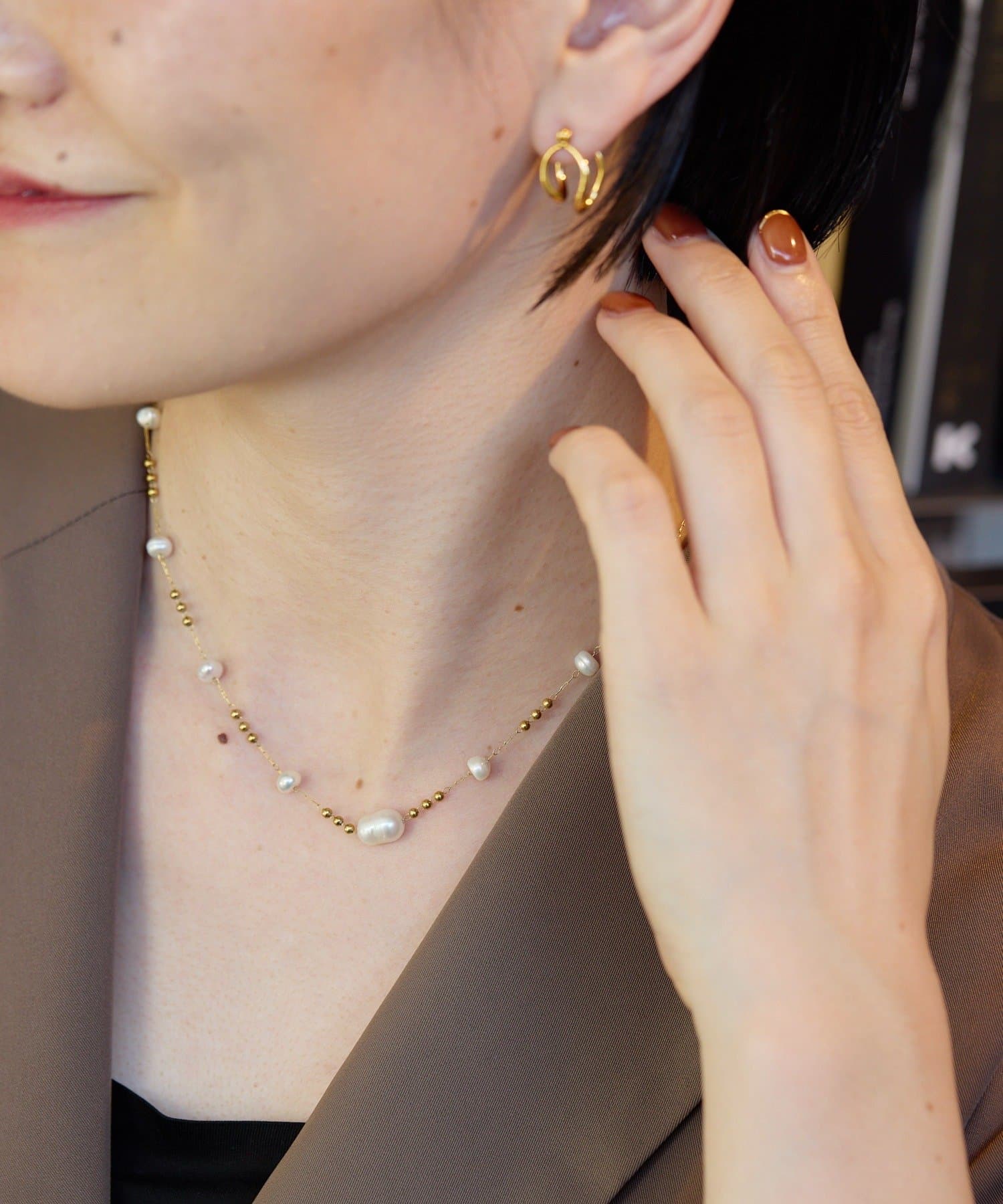 ear PAPILLONNER(イア パピヨネ) 《金属アレルギー対応/ステンレス》デザインパールチェーンネックレス