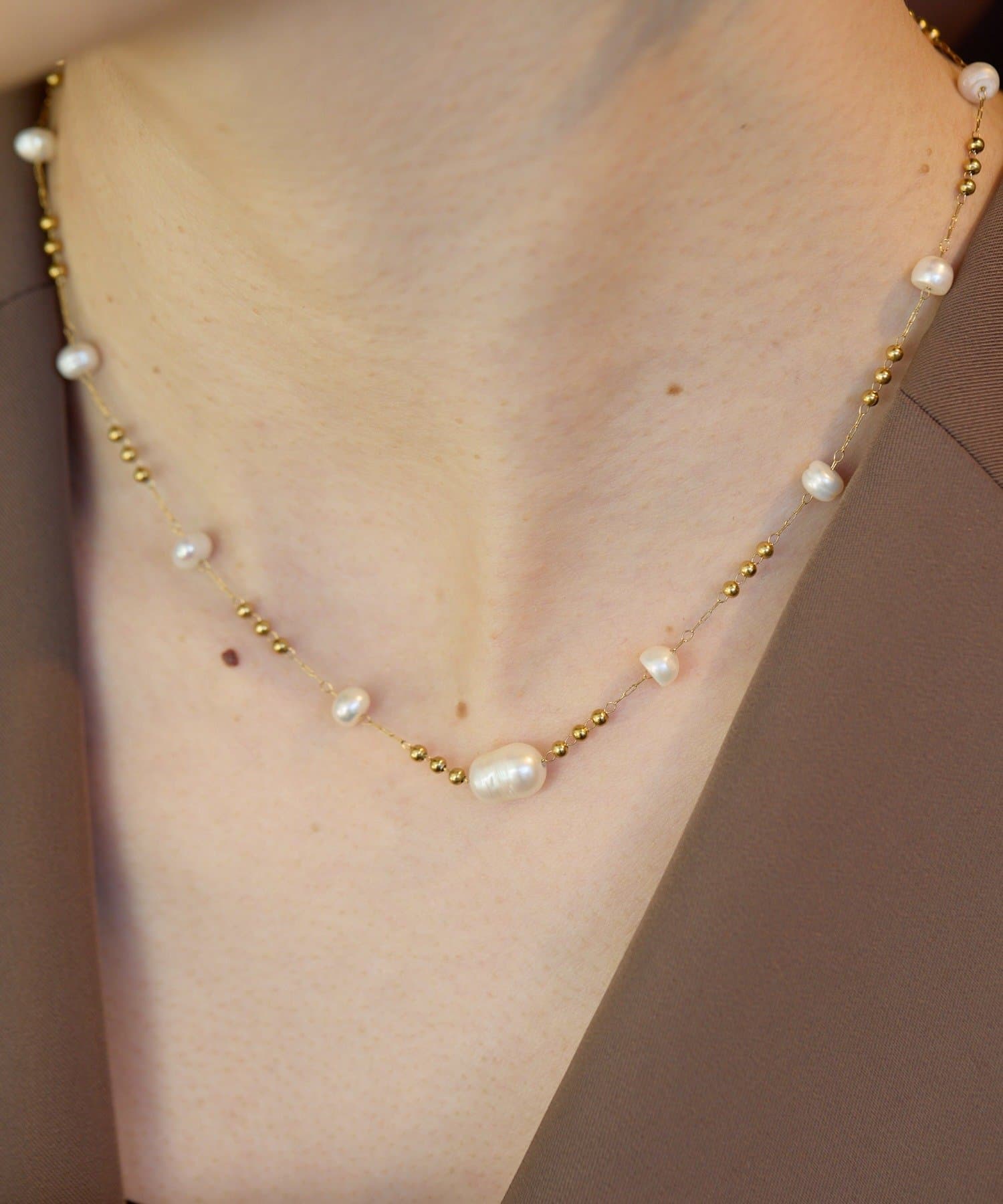 ear PAPILLONNER(イア パピヨネ) 《金属アレルギー対応/ステンレス》デザインパールチェーンネックレス