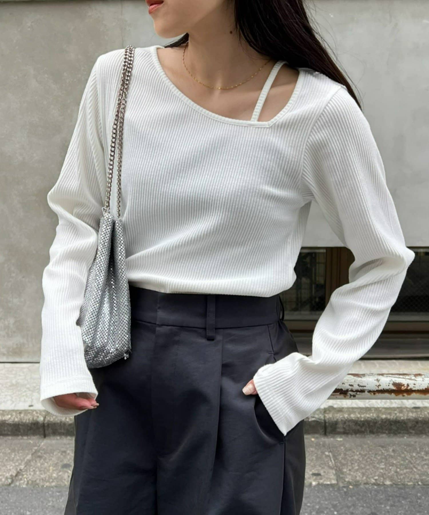 CIAOPANIC TYPY(チャオパニックティピー) W【WEB限定】アシメネックリブロンTee