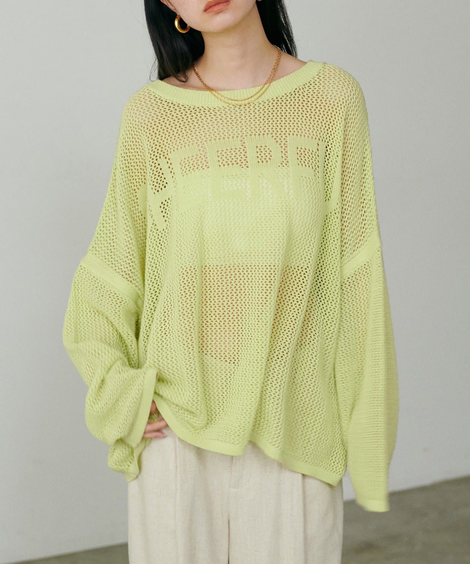 NICE CLAUP / OLIVE des OLIVE OUTLET(ナイスクラップ  / オリーブ デ オリーブ アウトレット) 【LARUTA】ロゴメッシュニットプルオーバー