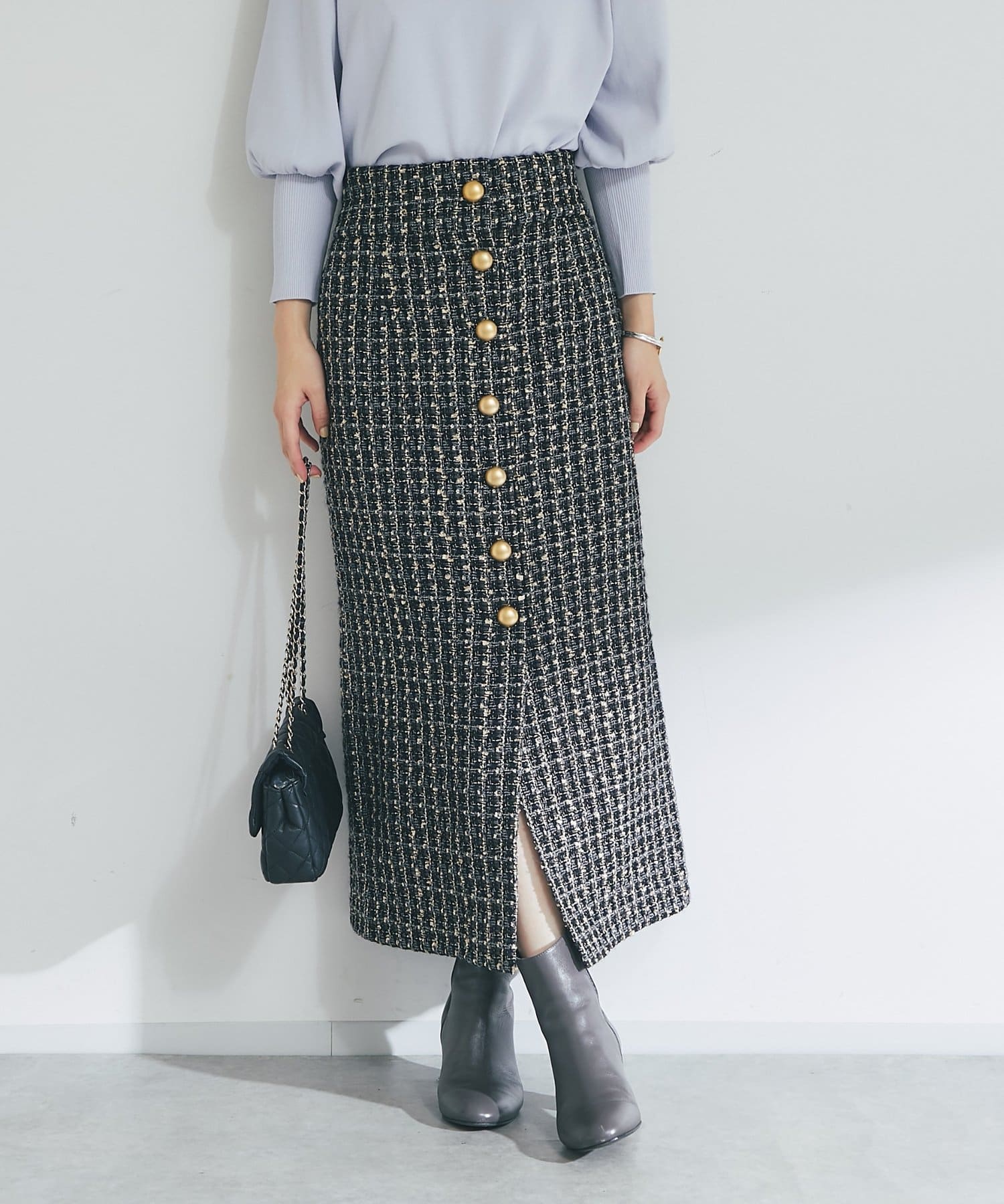 La boutique BonBon(ラブティックボンボン) 【お上品で美人見え】ファンシーツイードナローロングスカート