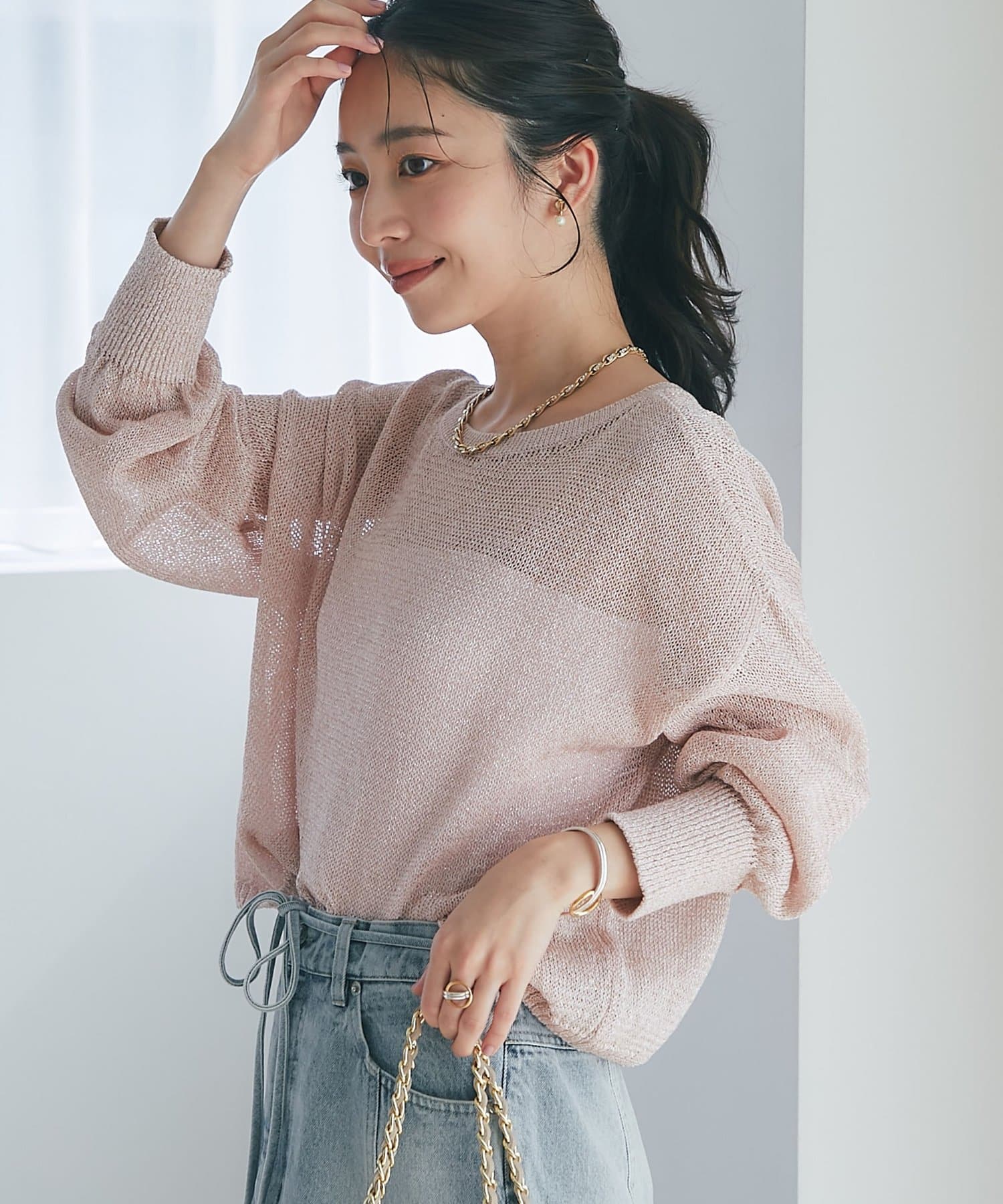 La boutique BonBon(ラブティックボンボン) 【お上品ラメ】ラメ天竺シアーニット