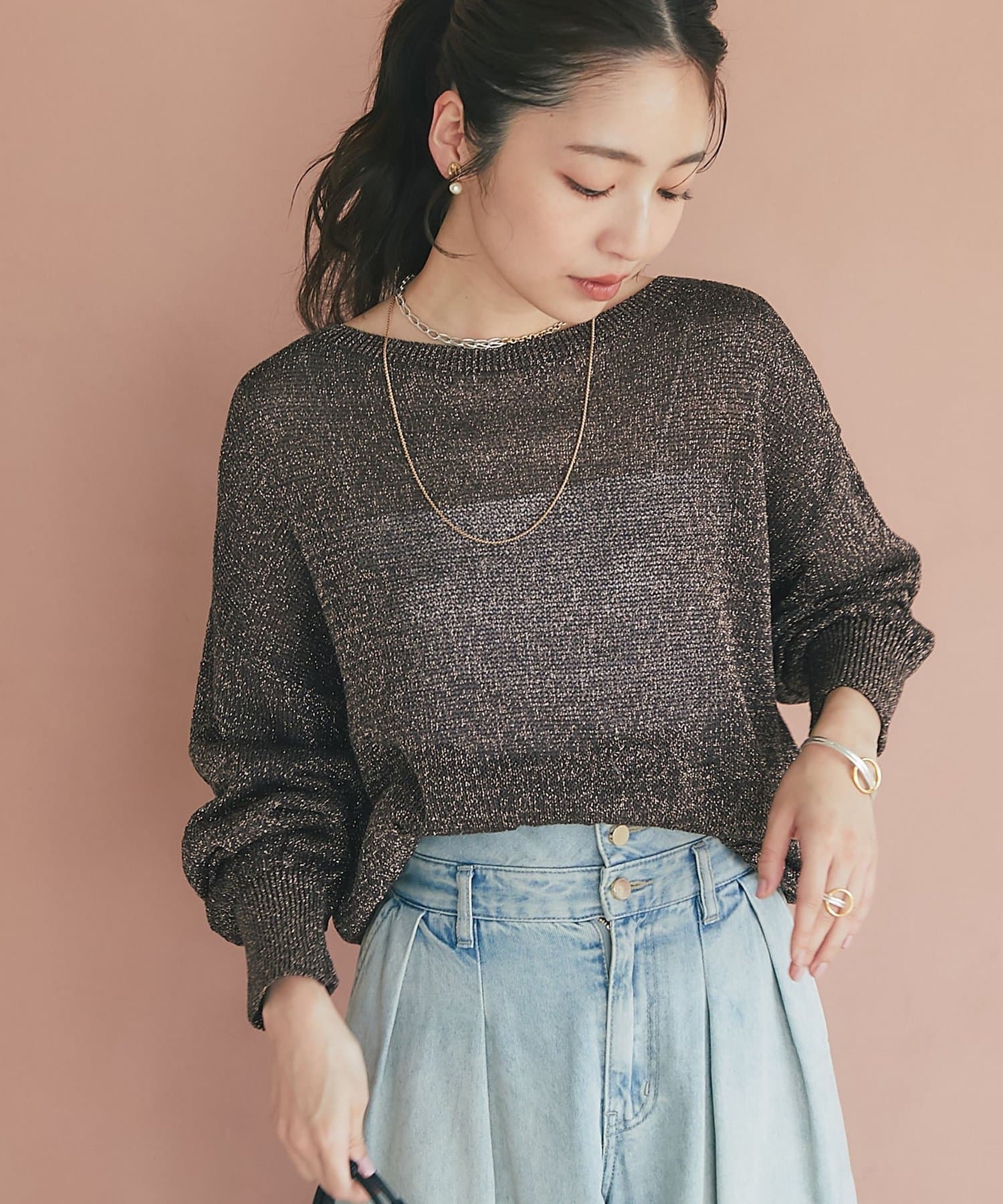 La boutique BonBon(ラブティックボンボン) 【お上品ラメ】ラメ天竺シアーニット