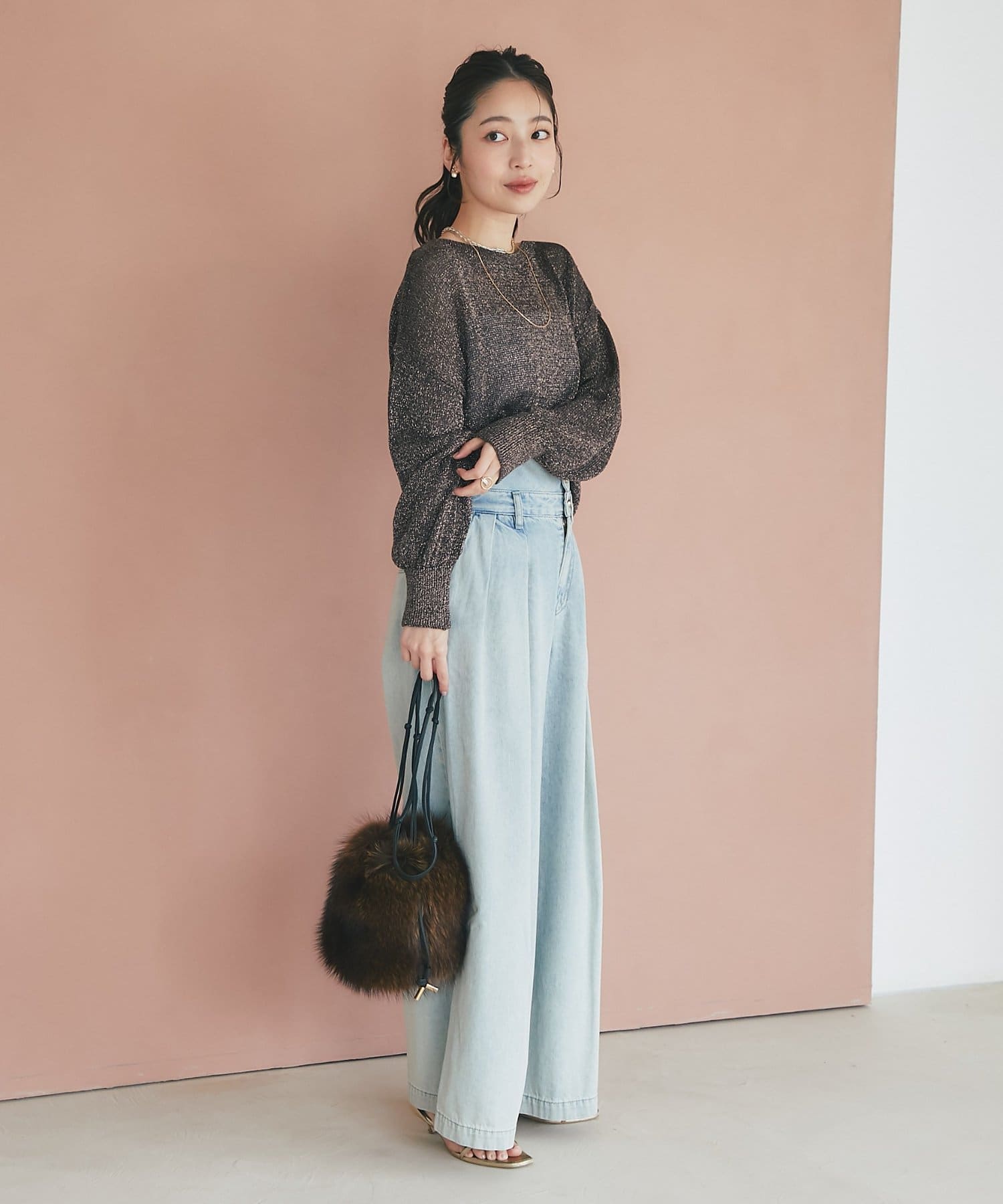 La boutique BonBon(ラブティックボンボン) 【お上品ラメ】ラメ天竺シアーニット