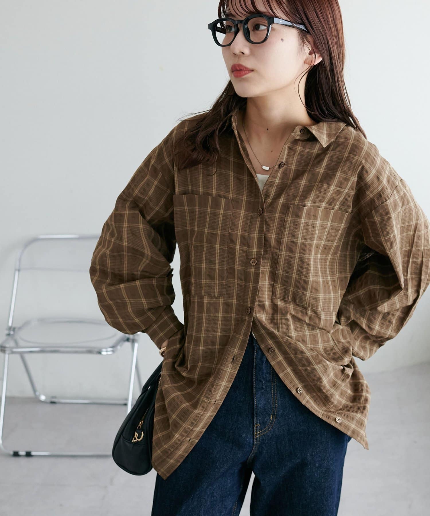 ステンカラーオーバーチェックシャツ ステンカラーオーバーチェックシャツ