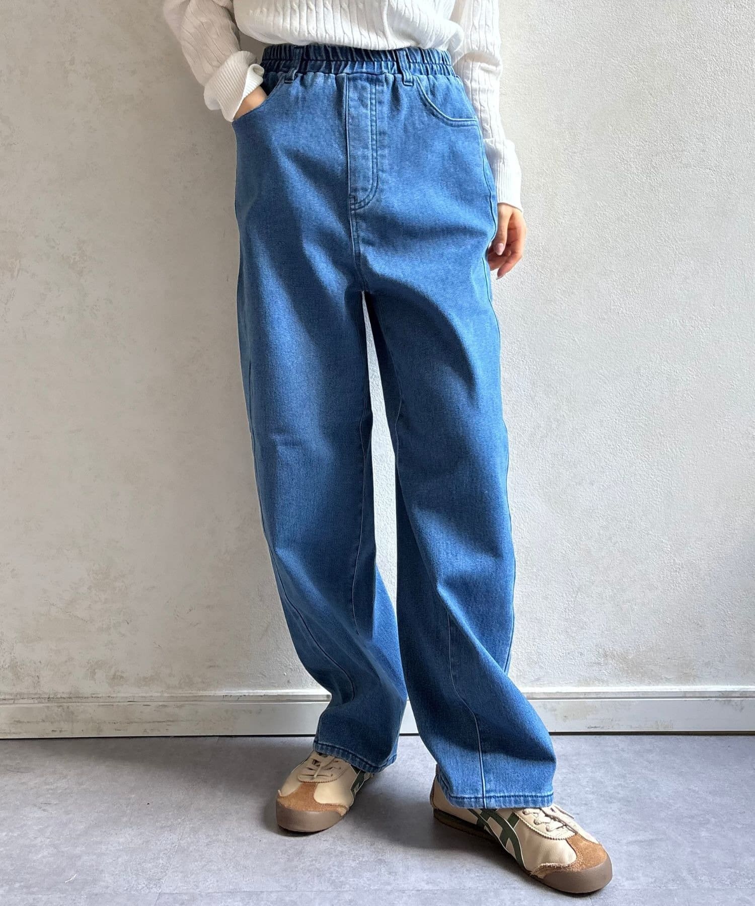 LOCUST(ローカスト) 【楽ちん/体型カバー】 裏起毛ストレッチワイドデニム