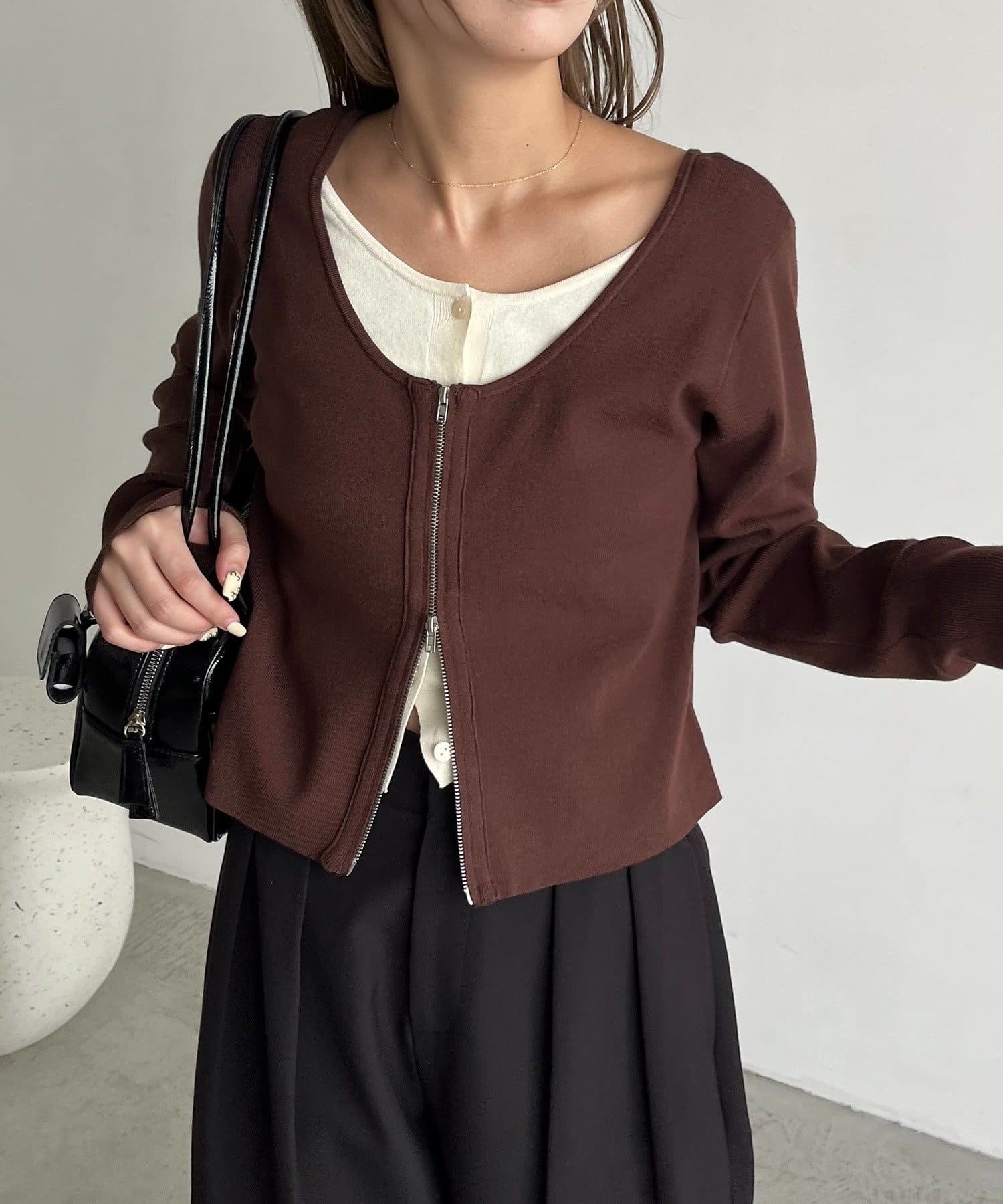 CAPRICIEUX LE'MAGE(カプリシュレマージュ) 【WEB限定】Wジップレイヤードニット