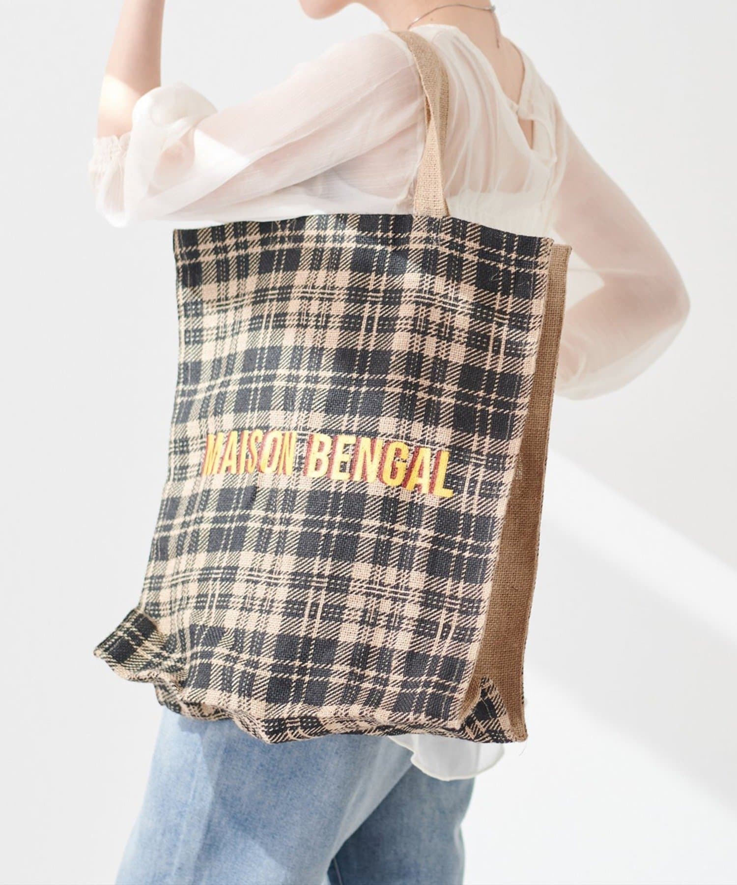 NICE CLAUP / OLIVE des OLIVE OUTLET(ナイスクラップ  / オリーブ デ オリーブ アウトレット) 【natural couture】チェック柄ジュートバッグ