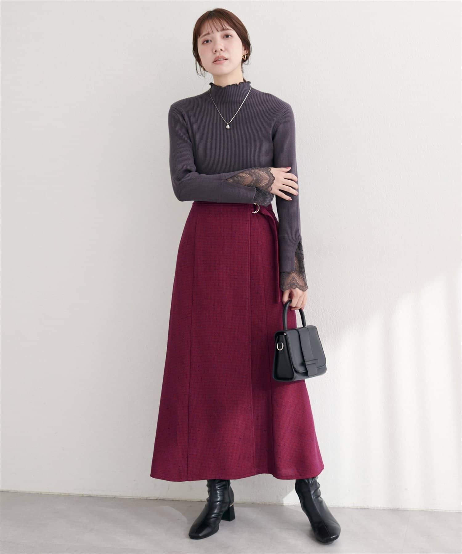 natural couture(ナチュラルクチュール) ラップ風ツイードスカート