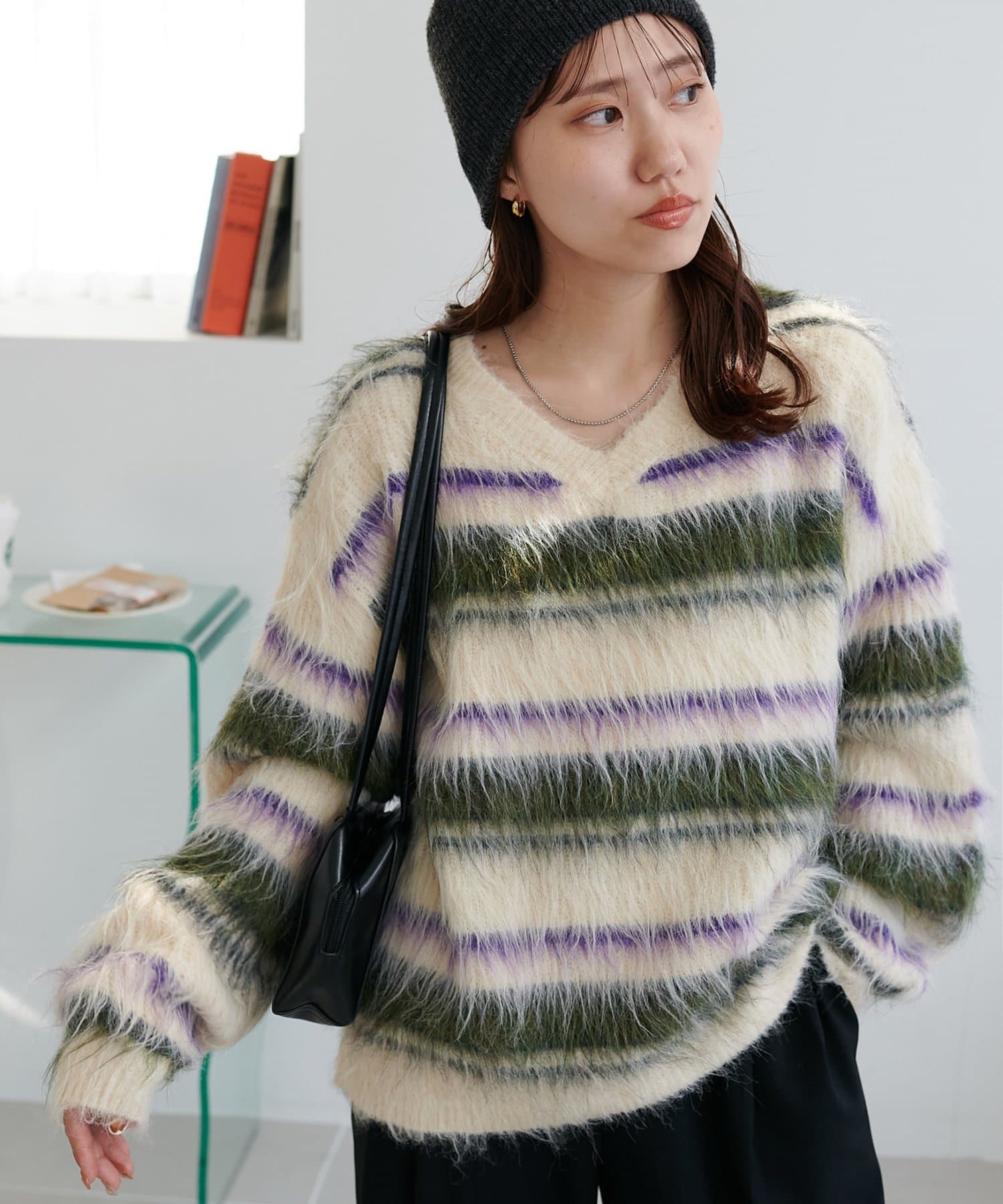 DISCOAT(ディスコート) 【FAV KNIT FES】シャギーマルチボーダーVネックニット《ユニセックス》