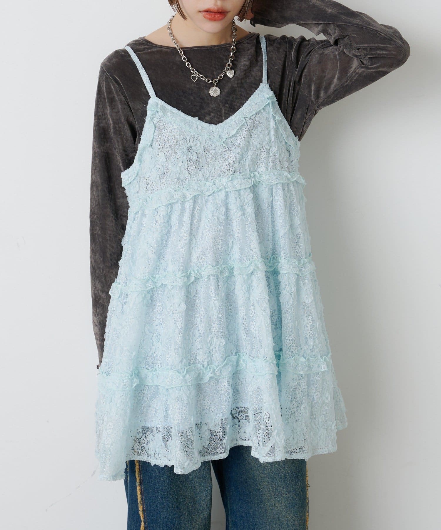 w closet(ダブルクローゼット) 【25AW】立体レースミニキャミワンピース