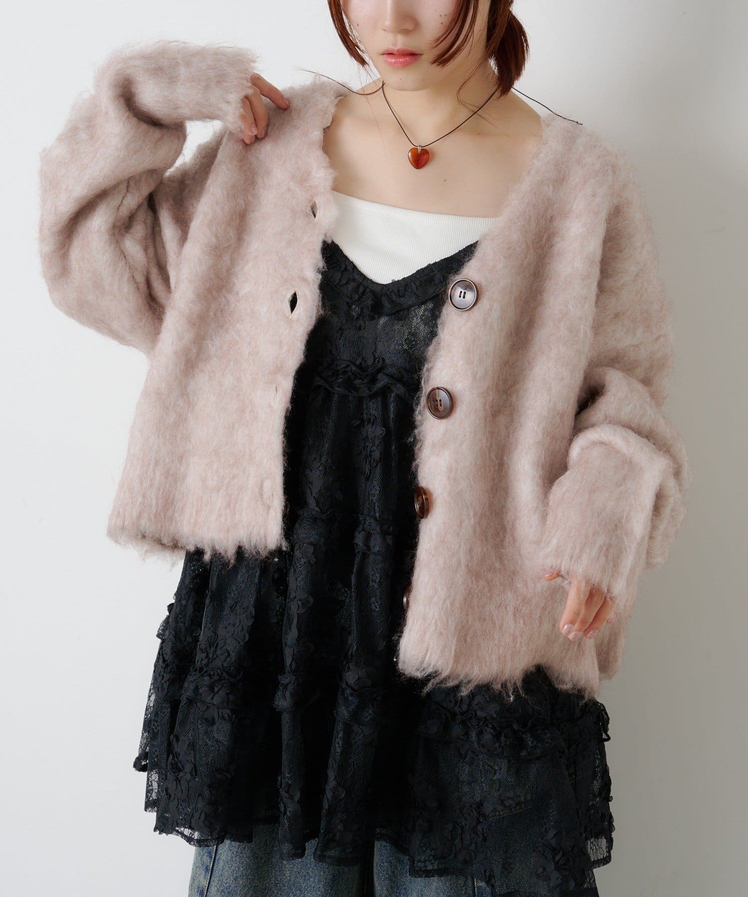 w closet(ダブルクローゼット) 【25AW】立体レースミニキャミワンピース