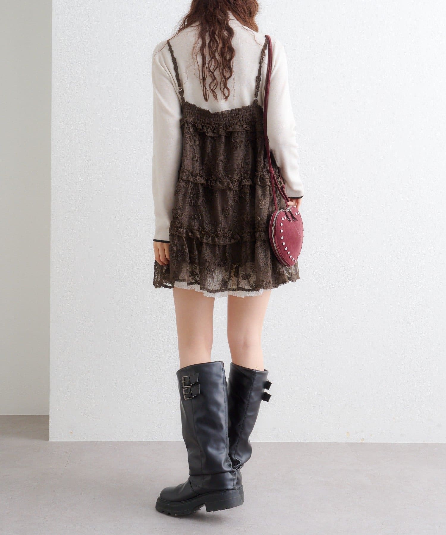 w closet(ダブルクローゼット) 【新色ブラウンが登場！】【季節問わず使える！】【3色展開】立体レースミニキャミワンピース