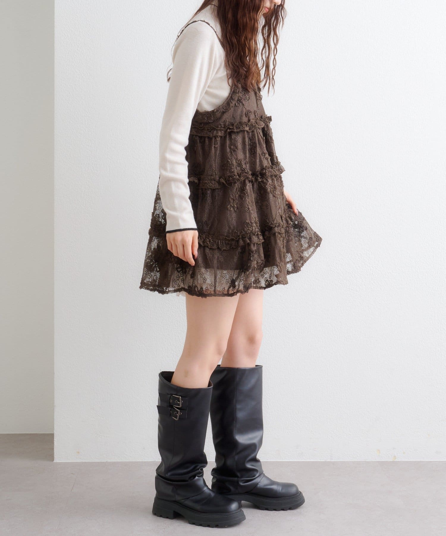 w closet(ダブルクローゼット) 【新色ブラウンが登場！】【季節問わず使える！】【3色展開】立体レースミニキャミワンピース