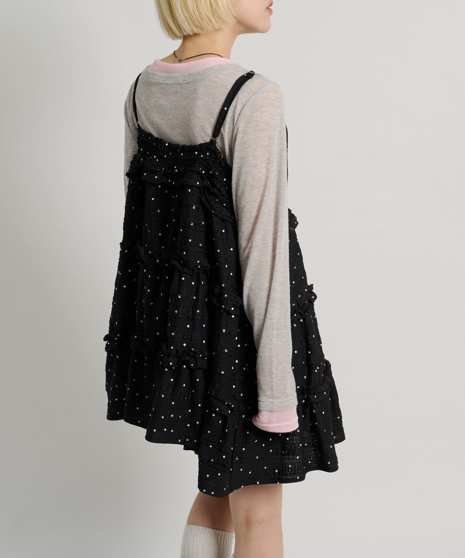 w closet(ダブルクローゼット) 【新色ドット柄が登場！】【季節問わず使える】立体レースミニキャミワンピース