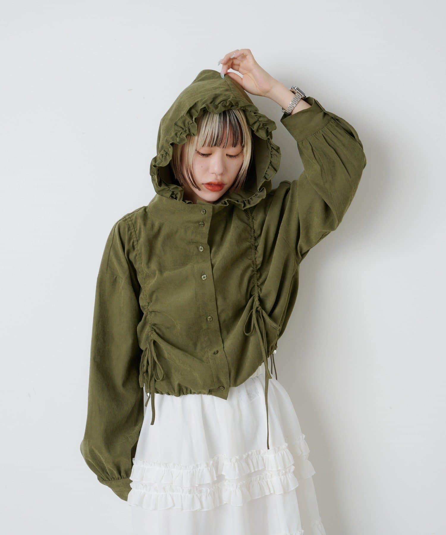 w closet(ダブルクローゼット) 【25AW/4色展開】フリルフーディーピーチシャツ