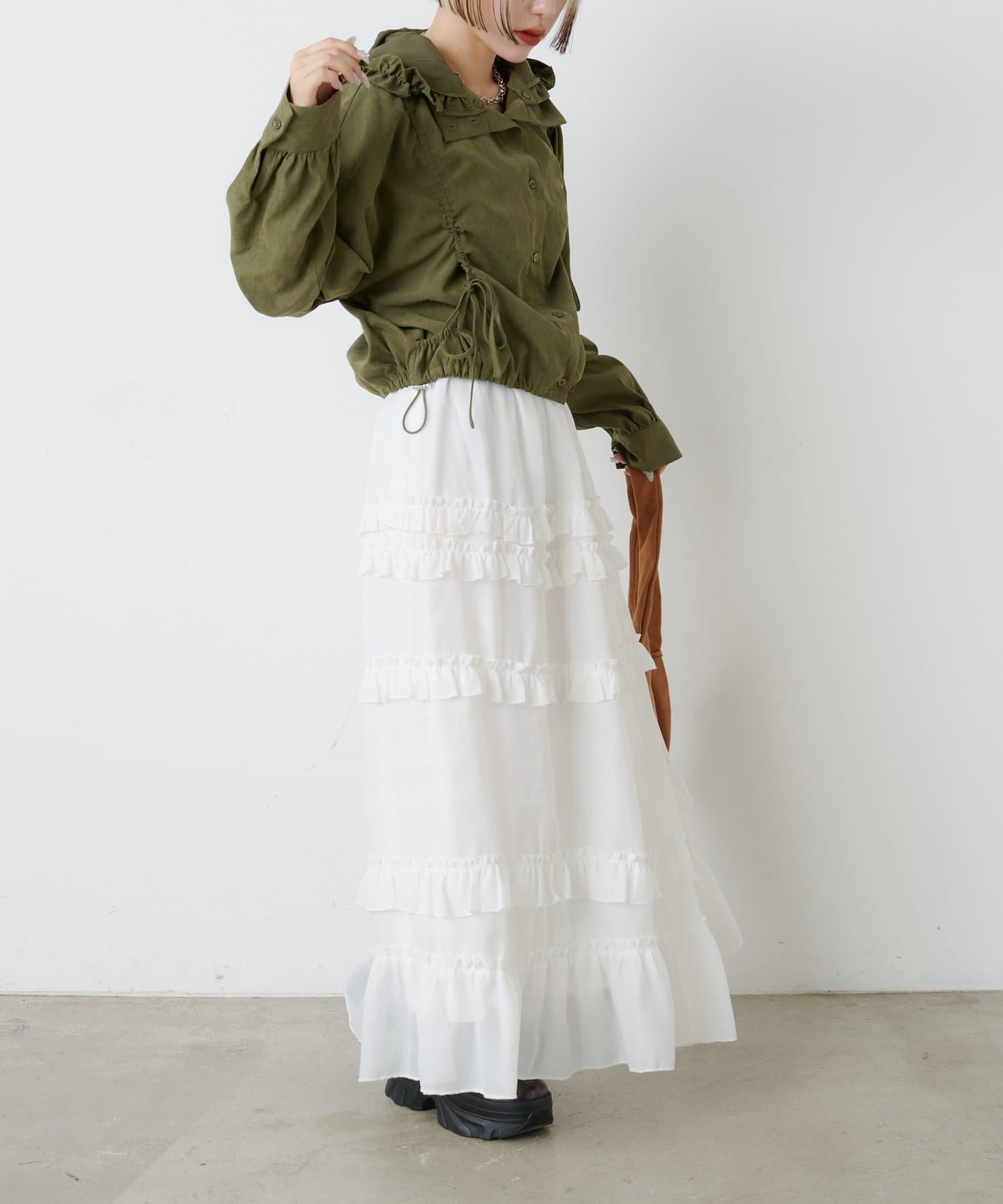 w closet(ダブルクローゼット) 【25AW/4色展開】フリルフーディーピーチシャツ