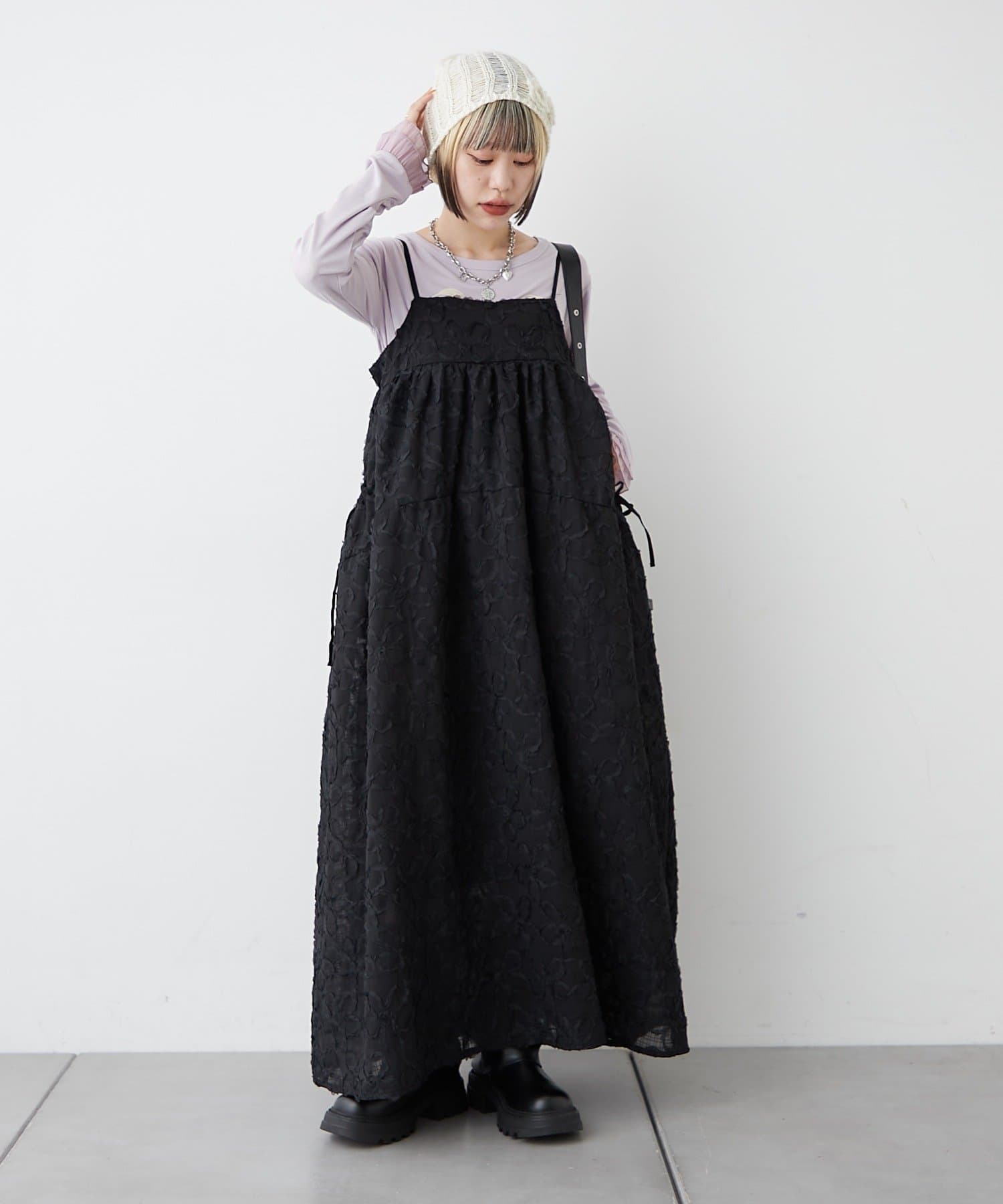 w closet(ダブルクローゼット) フラワーレースロングキャミワンピ