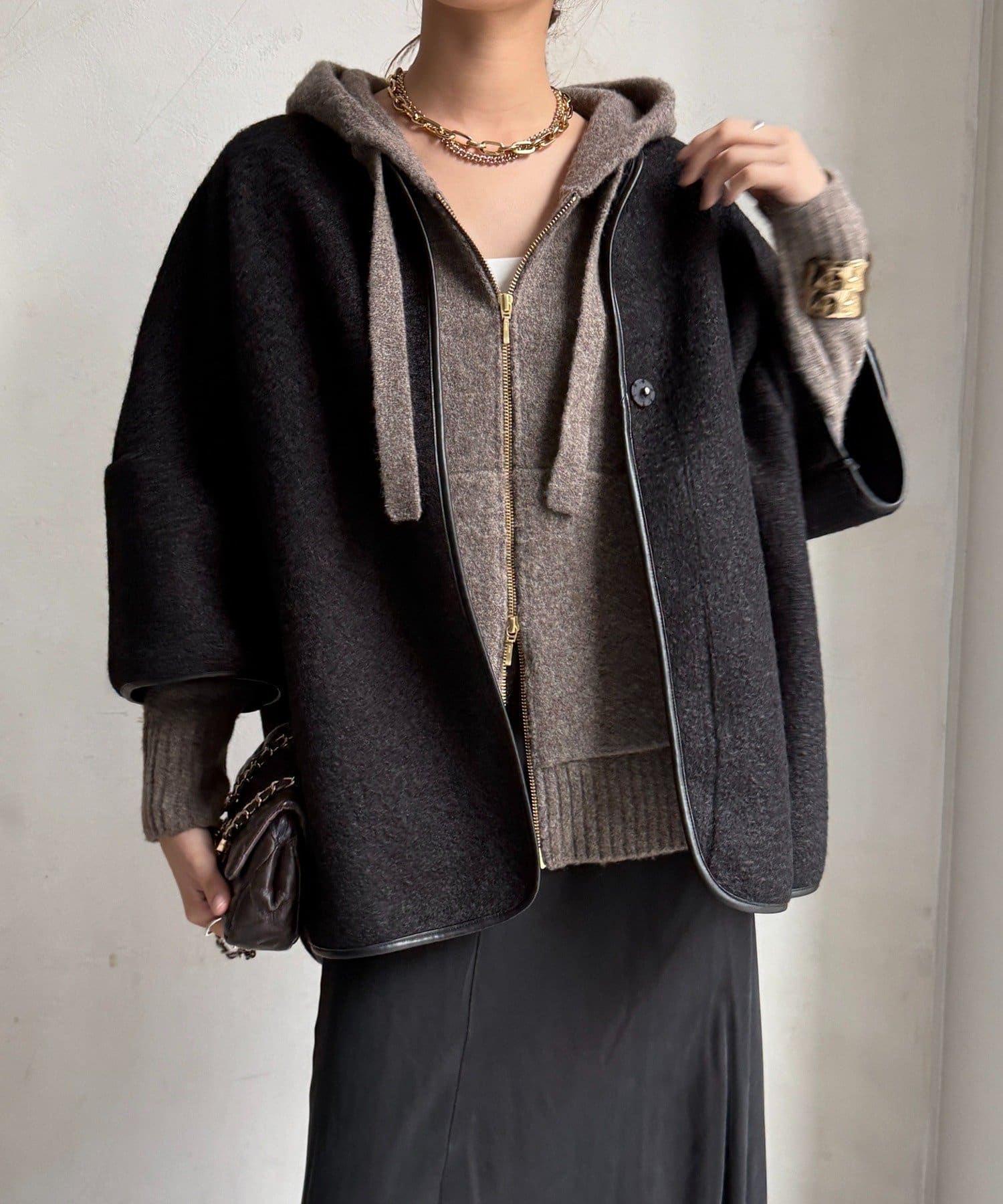 DOUDOU(ドゥドゥ) ウーレットポンチョ風アウター