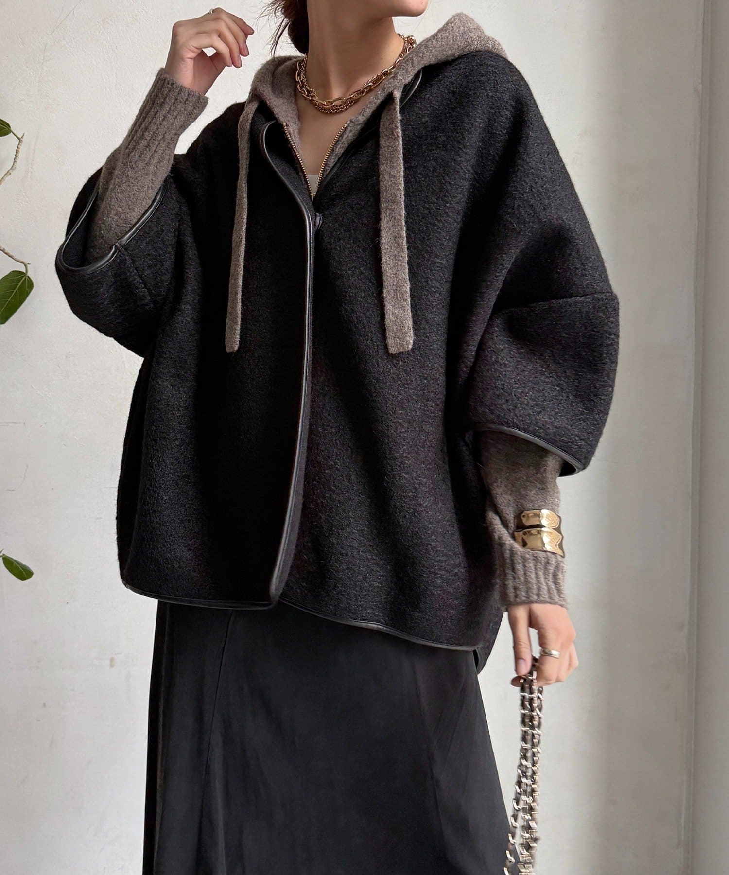 DOUDOU(ドゥドゥ) ウーレットポンチョ風アウター