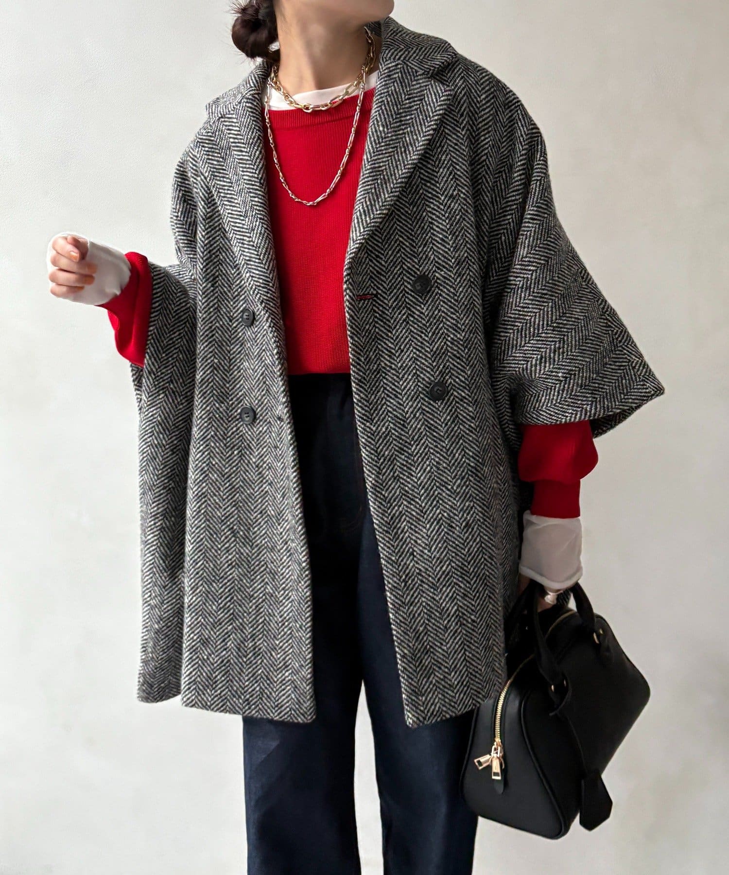 DOUDOU(ドゥドゥ) 【WEB限定】ヘリンボーンポンチョコート