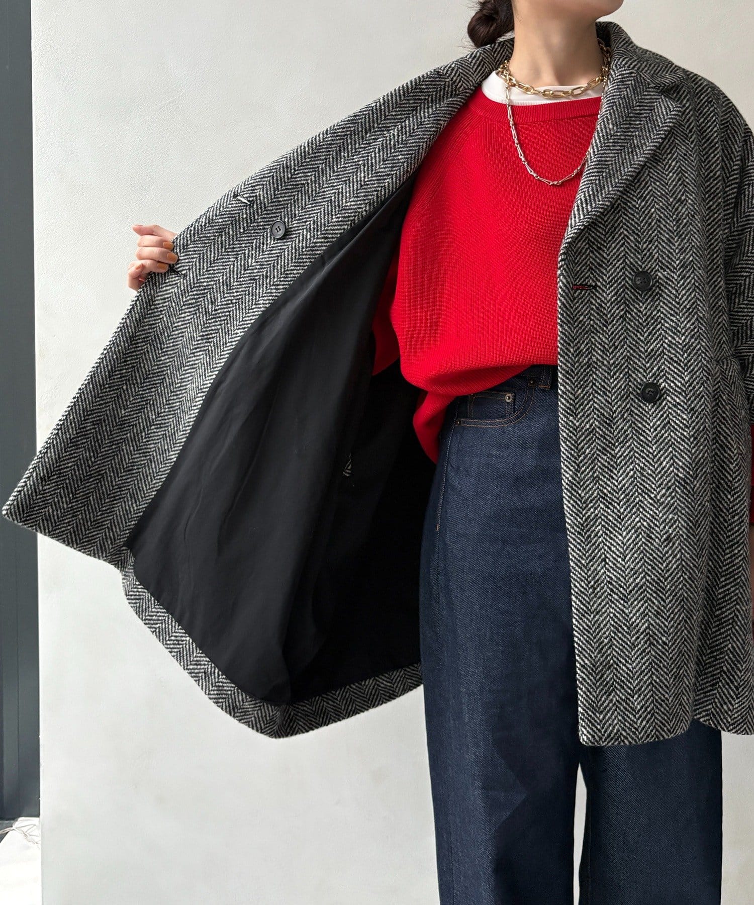 DOUDOU(ドゥドゥ) 【WEB限定】ヘリンボーンポンチョコート