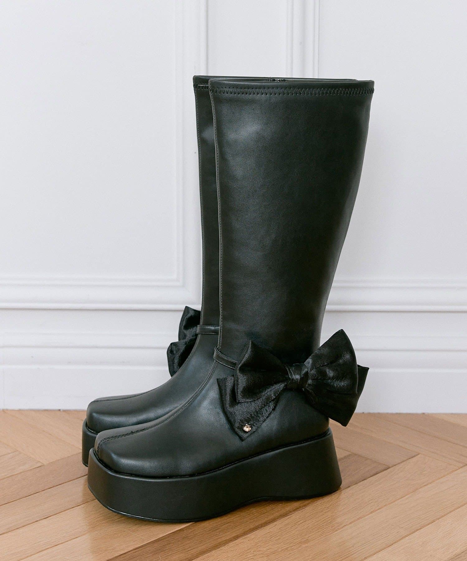 OLIVE des OLIVE(オリーブ デ オリーブ) 【Belle Charme】リボン付きスクエアロングブーツ