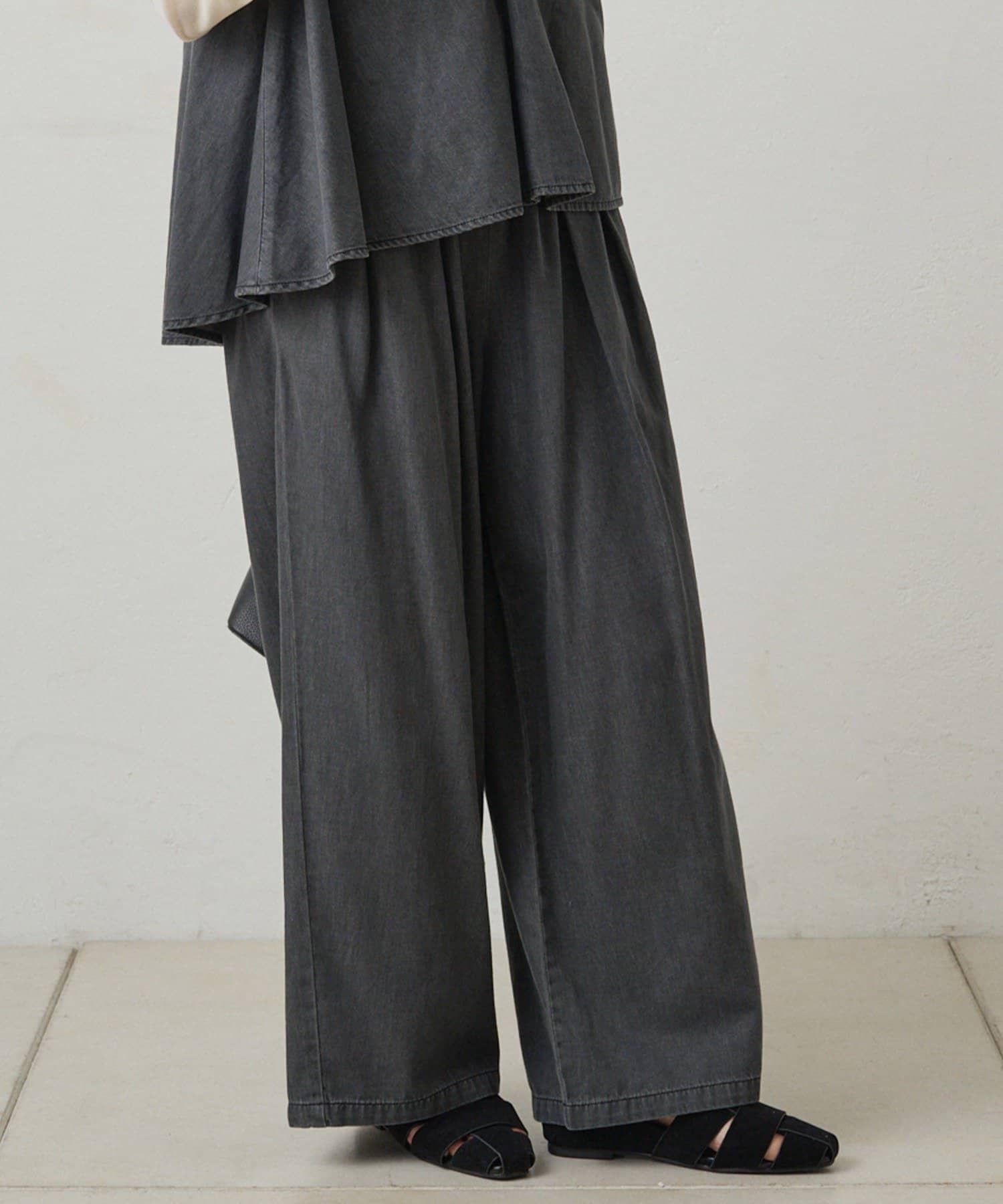 PUAL CE CIN(ピュアルセシン) 【SET ITEM】デニムフレアブラウス+イージーパンツセット