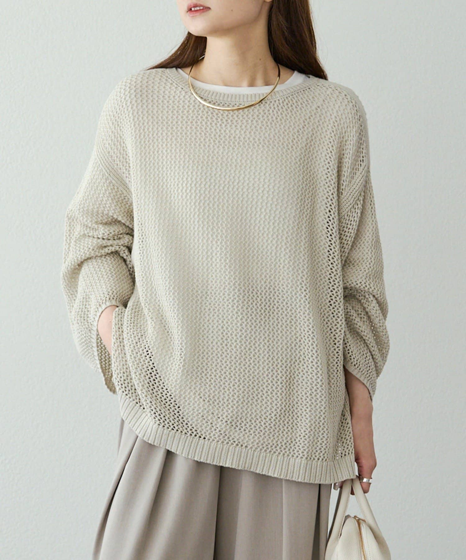 PUAL CE CIN(ピュアルセシン) ワイドスリーブメッシュニット