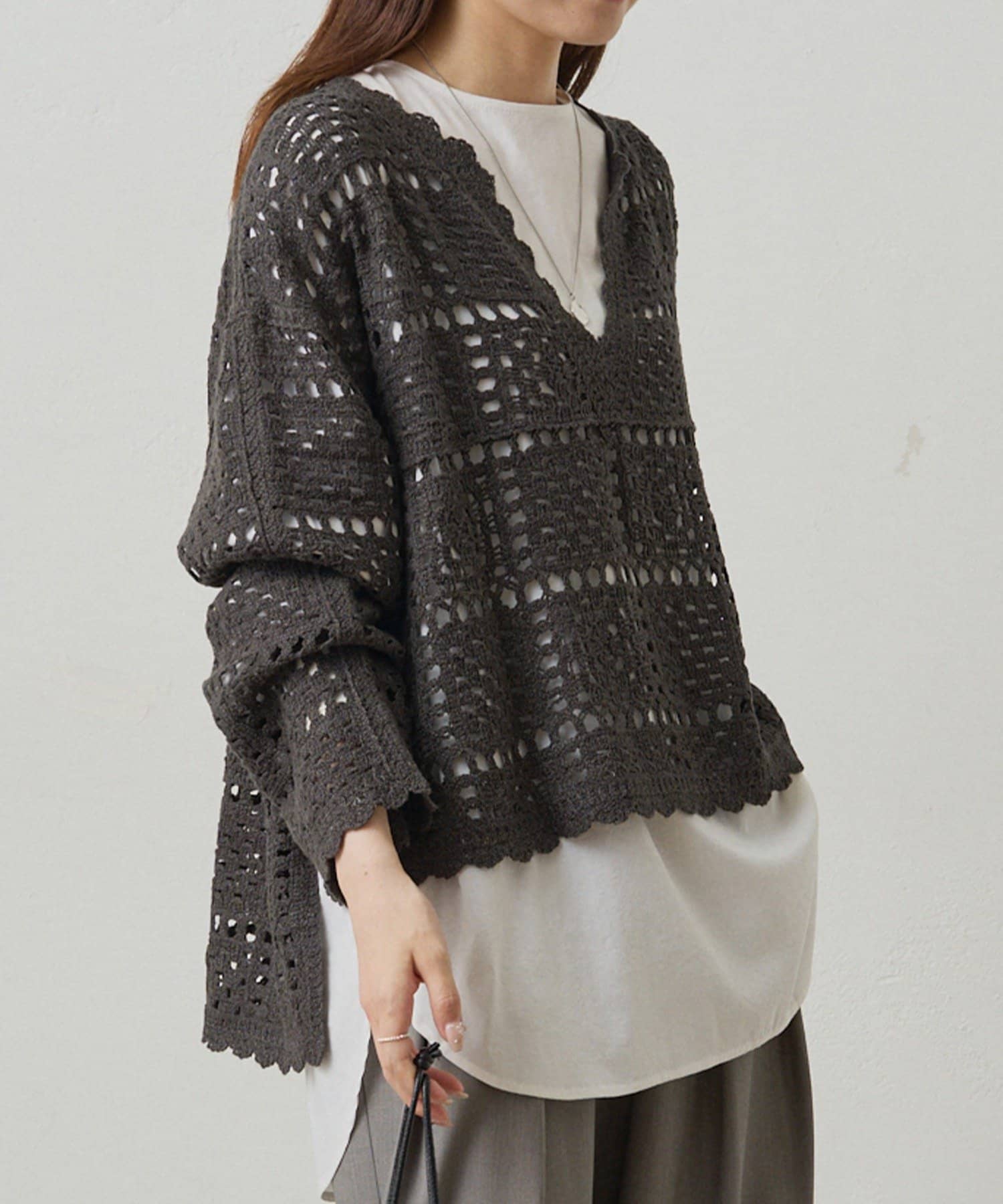 PUAL CE CIN(ピュアルセシン) クロシェットスキッパーニット