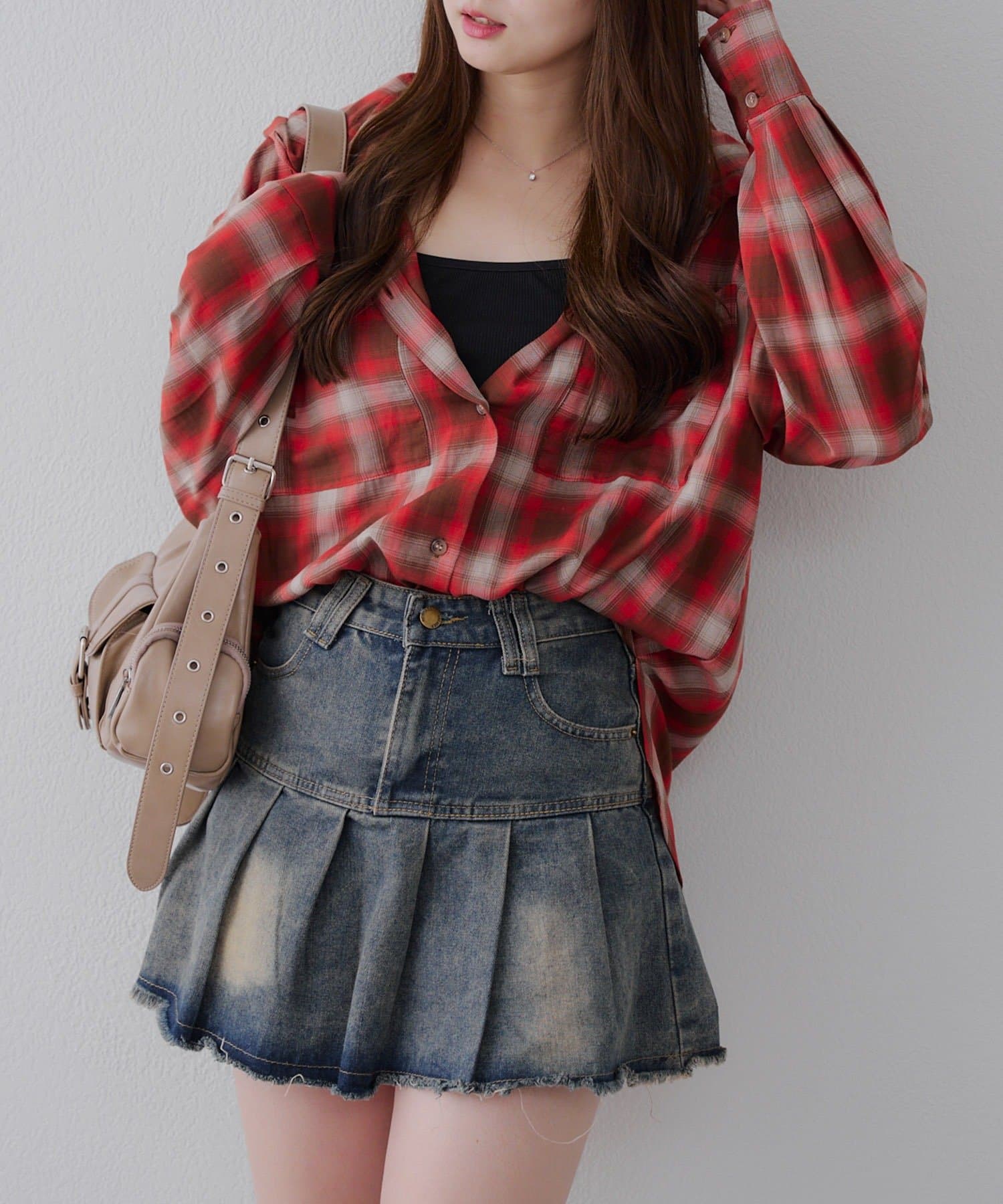 ♡オーダーページ♡【①ハートチェック】 フード付チェックオーバーシャツ | Remind me and forever