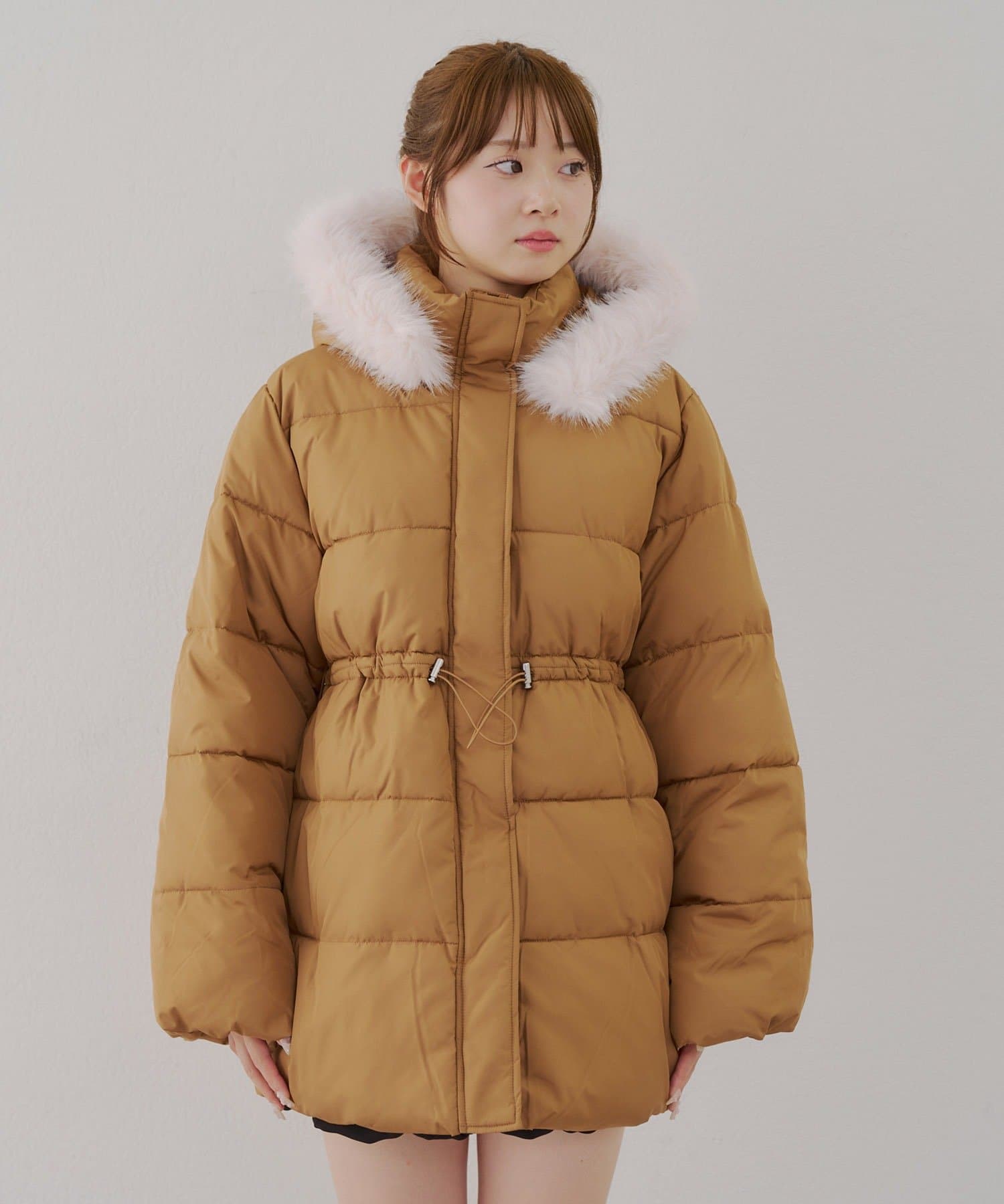 Remind me and forever(リマインドミーアンドフォーエバー) ベルト付中綿フードファーロングブルゾン