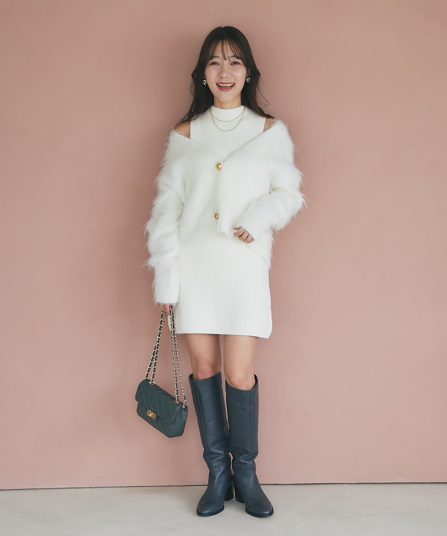 La boutique BonBon(ラブティックボンボン) 【miki監修・低身長サイズあり】ハイネックノースリミニワンピース