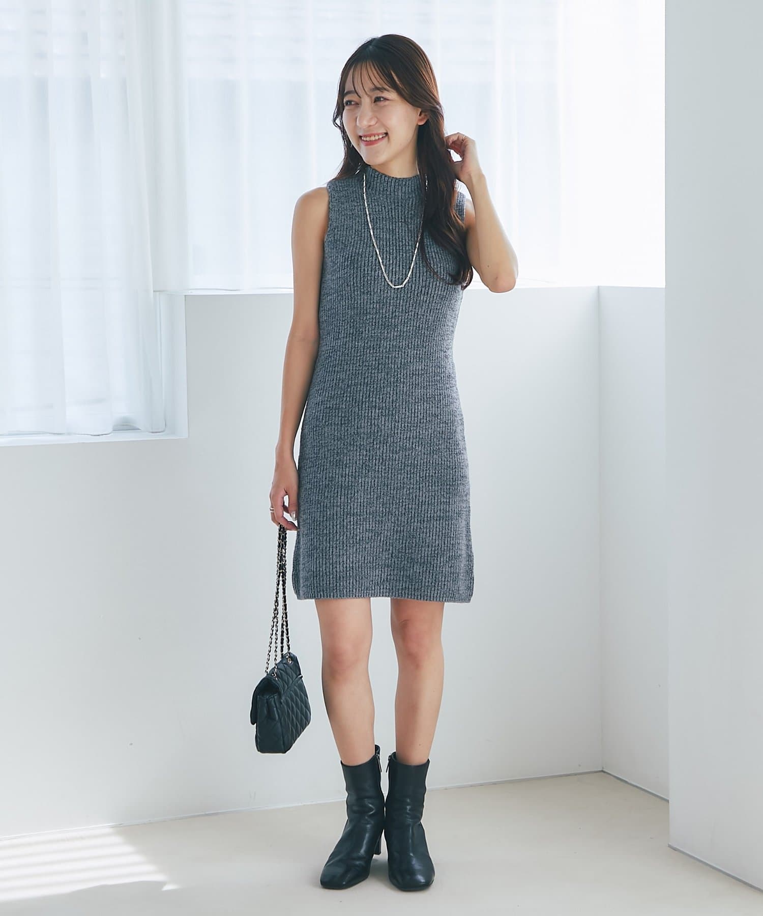 La boutique BonBon(ラブティックボンボン) 【miki監修・低身長サイズあり】ハイネックノースリミニワンピース
