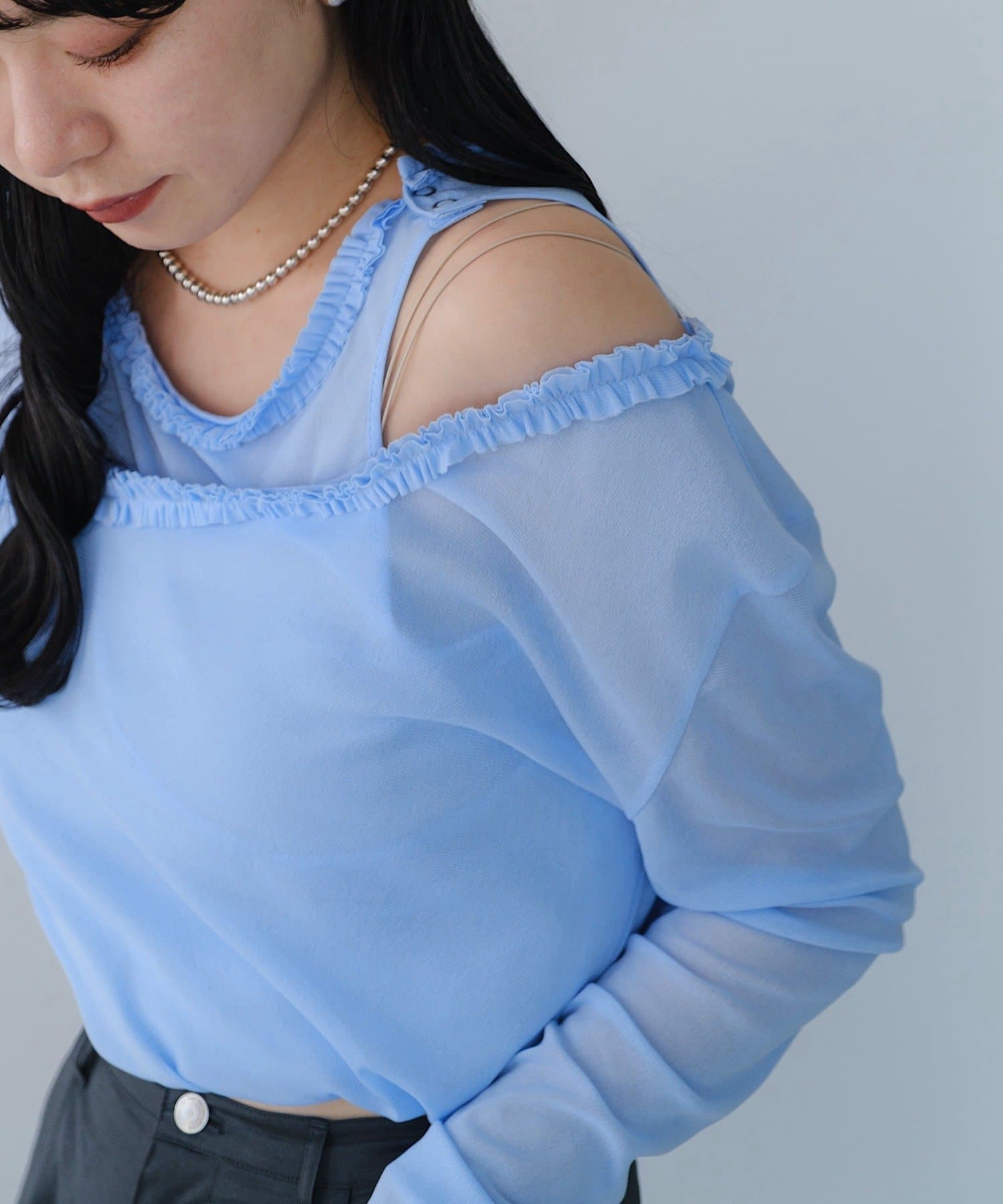 kastane yamada企画 シアープリントロンTEE ブルー Kastane（カスタネ）の「【yamada企画/WEB限定】シアープリント