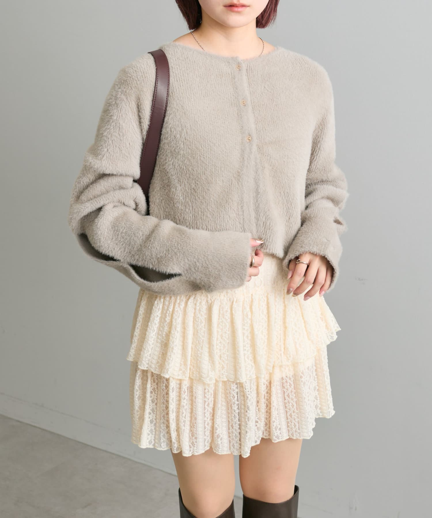 OUTLET(アウトレット) 【mystic】スリットシャギーショートカーデ