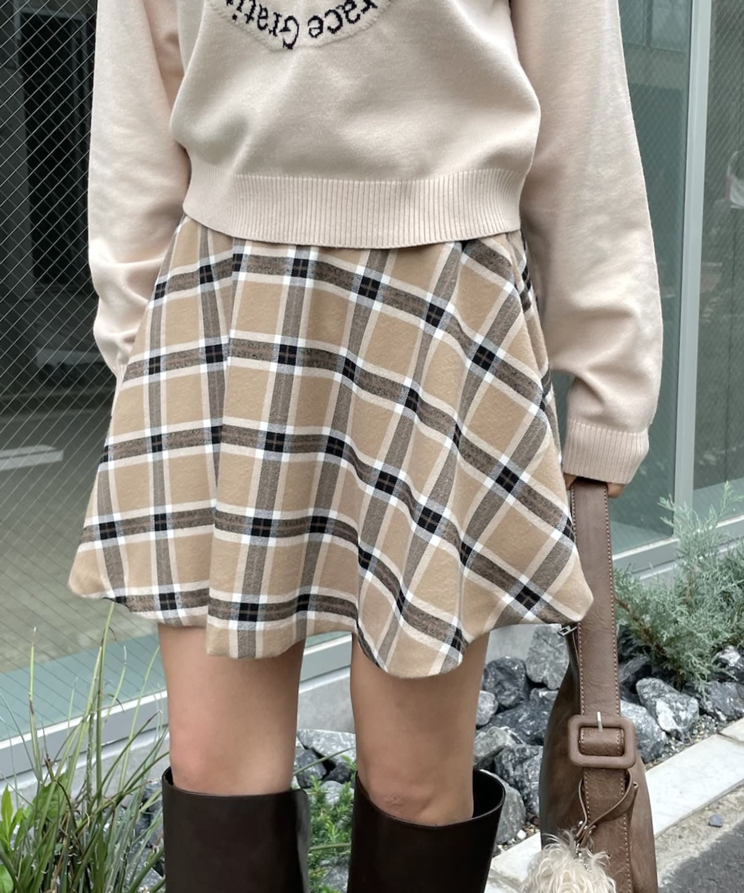 OUTLET(アウトレット) 【mystic】チェックフレアミニスカート