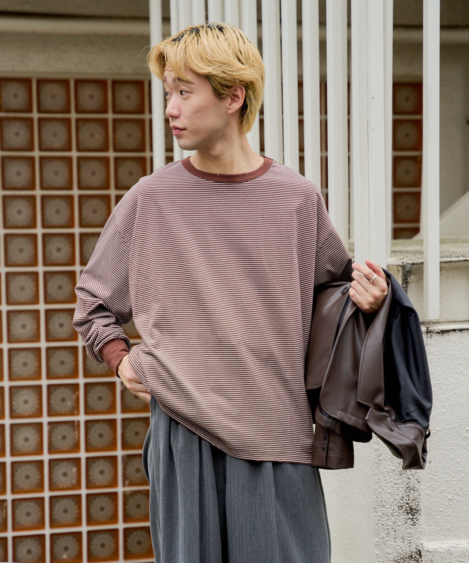 OUTLET(アウトレット) 【Kastane】ハンドプロセスドダメージボーダーロングスリーブTシャツ