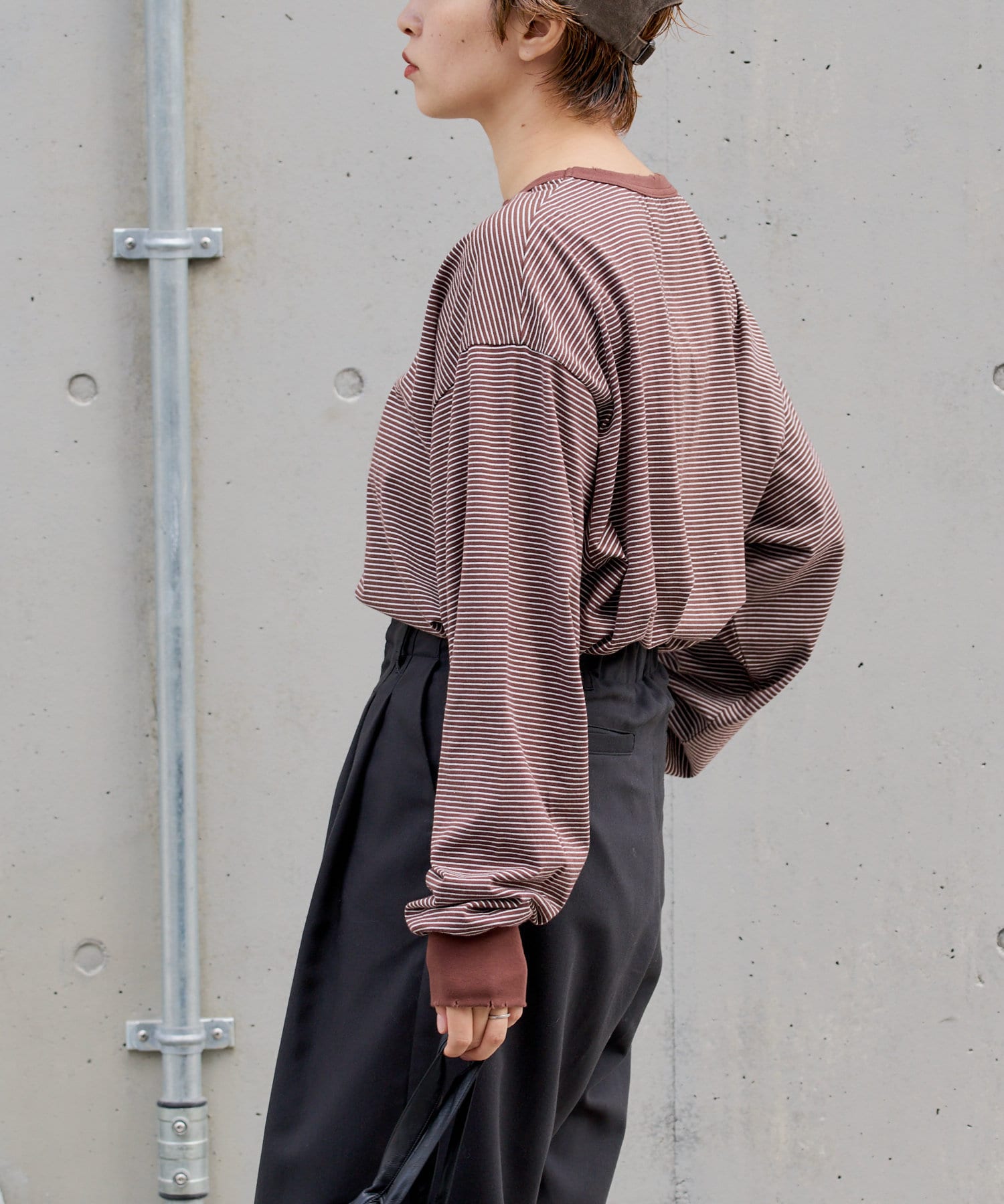 OUTLET(アウトレット) 【Kastane】ハンドプロセスドダメージボーダーロングスリーブTシャツ