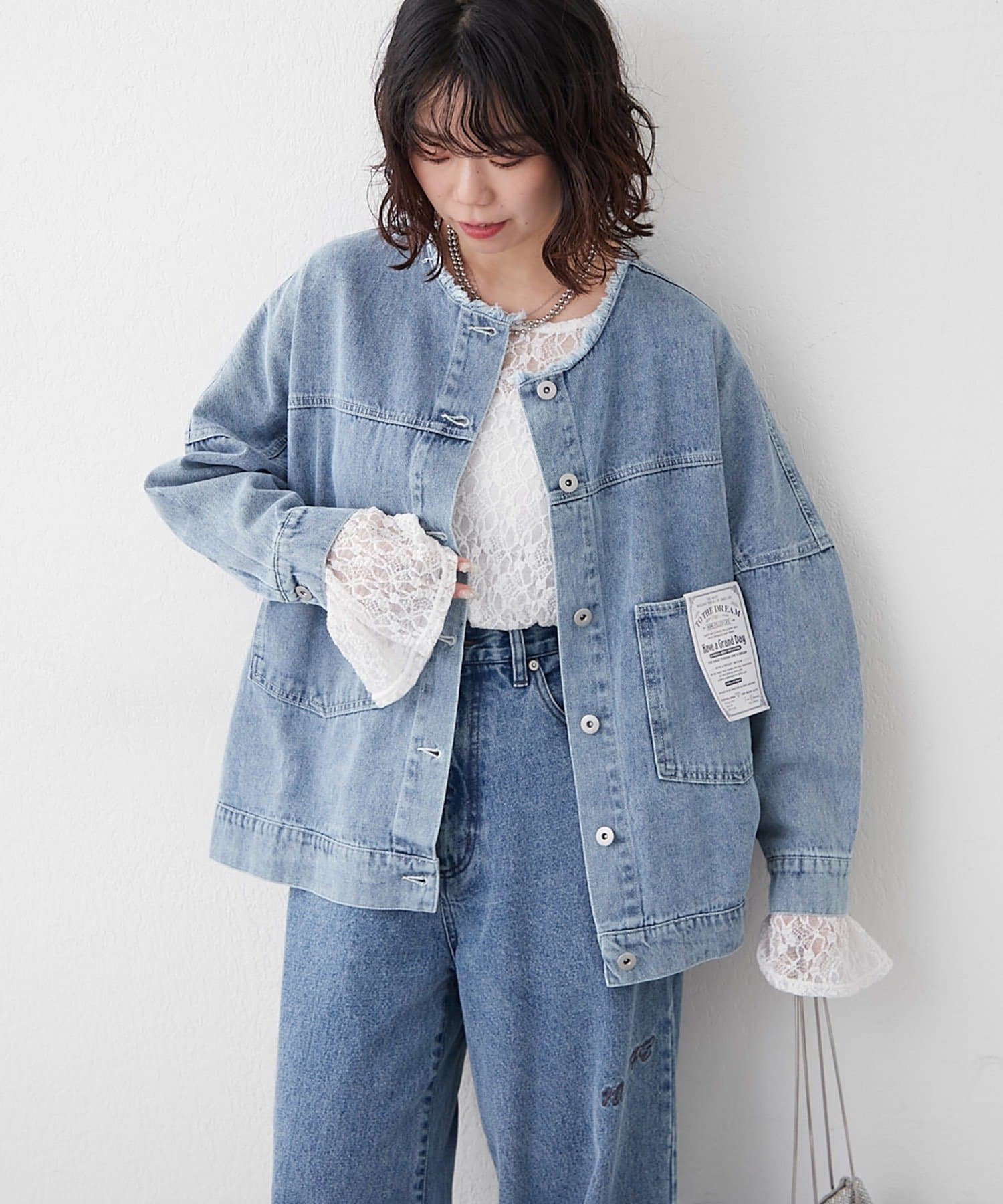 【美品✨】RonHerman ノーカラージャケット　Gジャン フェード加工 CAMBIO ジャケット ノーカラージャケット mj9454- デニム加工