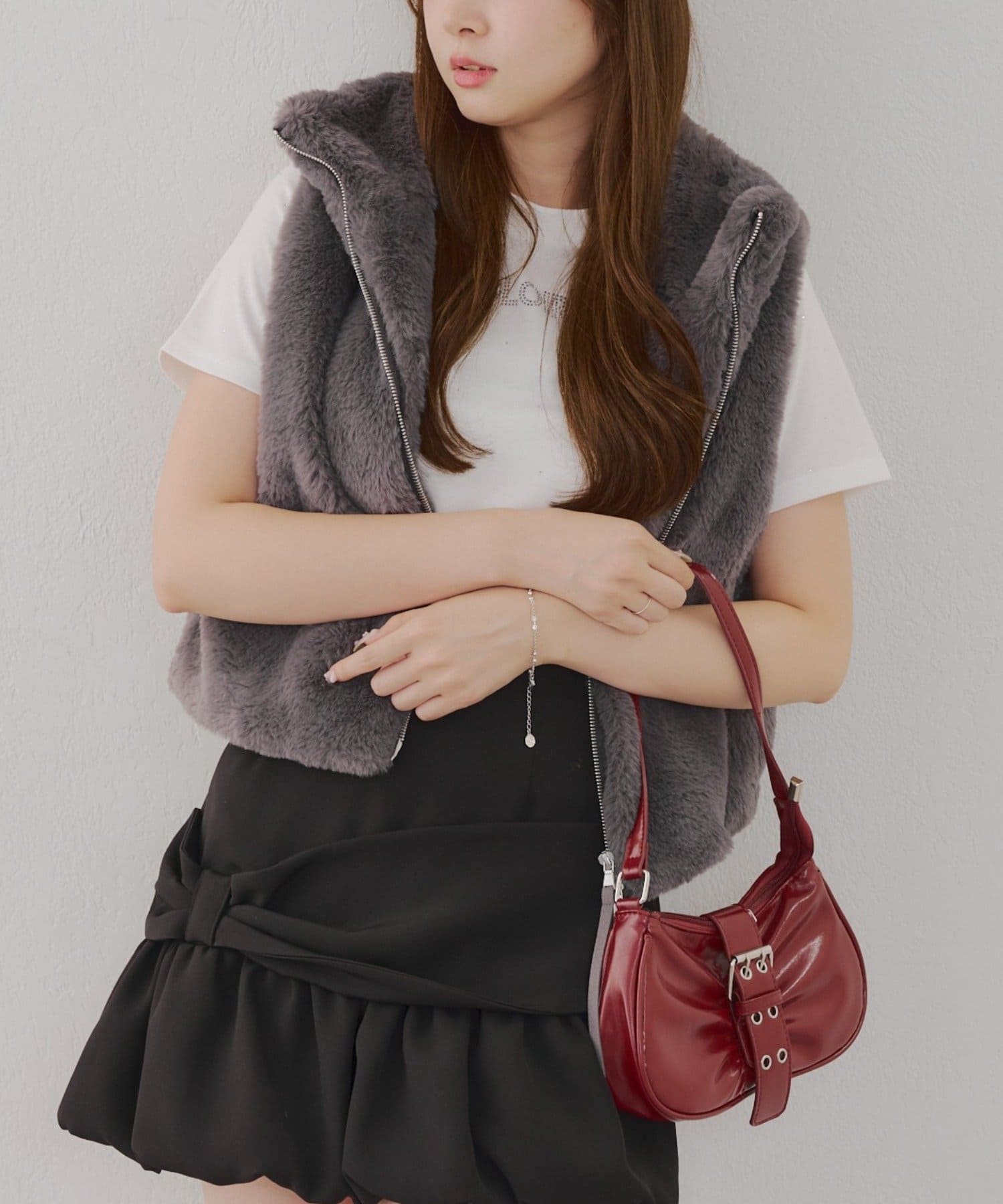 NICE CLAUP / OLIVE des OLIVE OUTLET(ナイスクラップ  / オリーブ デ オリーブ アウトレット) 【RMAF】ラビット風ファーWZIPベスト