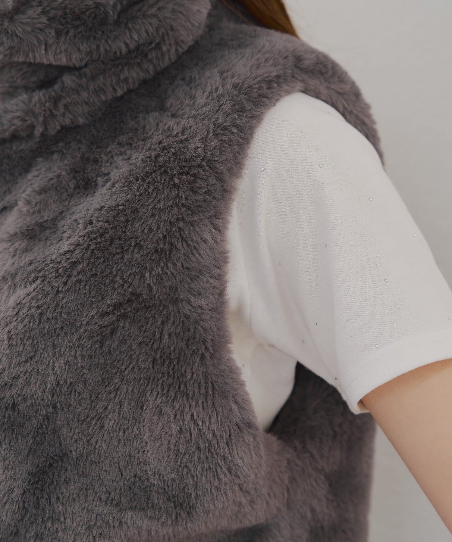 NICE CLAUP / OLIVE des OLIVE OUTLET(ナイスクラップ  / オリーブ デ オリーブ アウトレット) 【RMAF】ラビット風ファーWZIPベスト