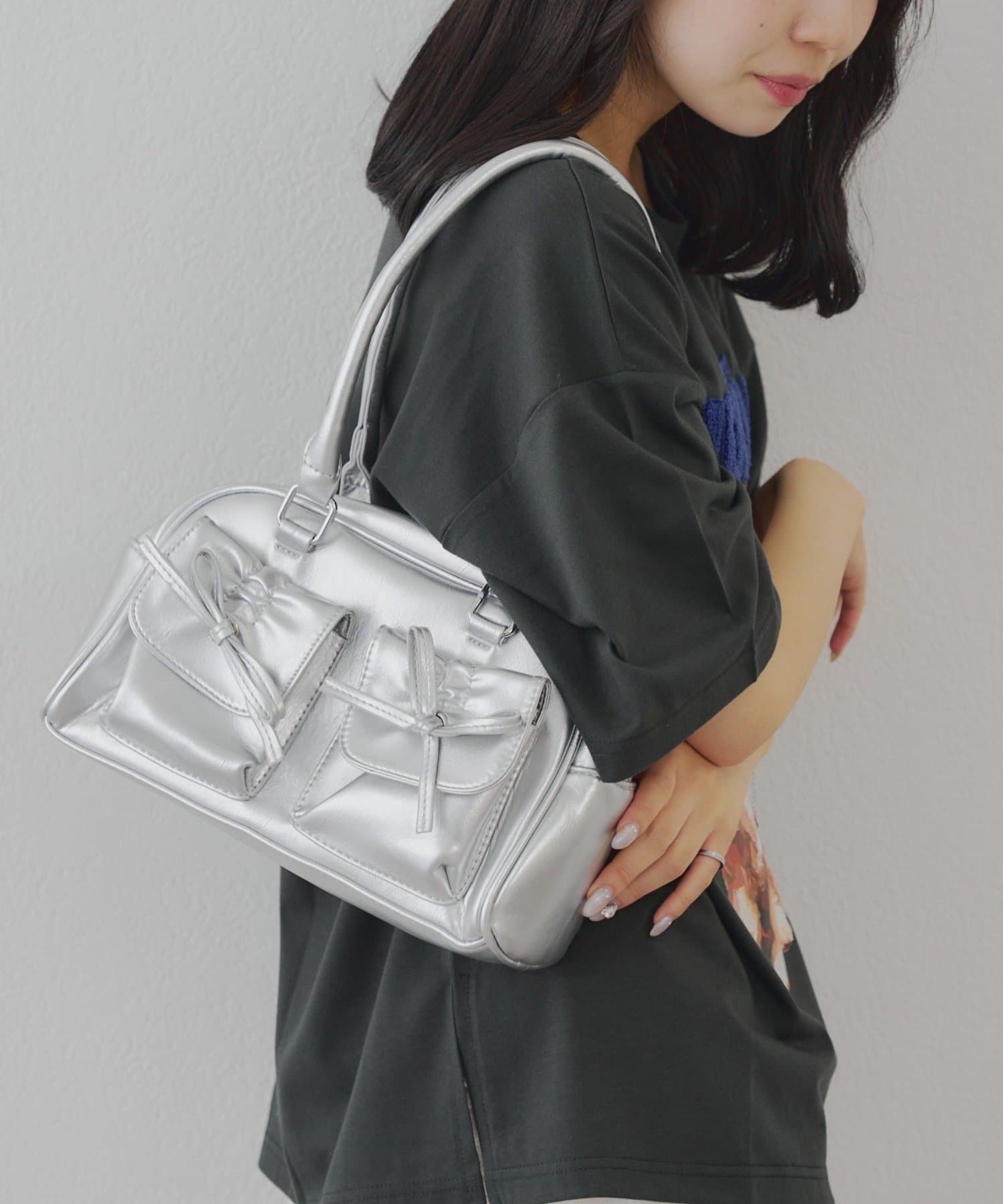 NICE CLAUP / OLIVE des OLIVE OUTLET(ナイスクラップ  / オリーブ デ オリーブ アウトレット) 【RMAF】リボン2ポケット付ボストンbag