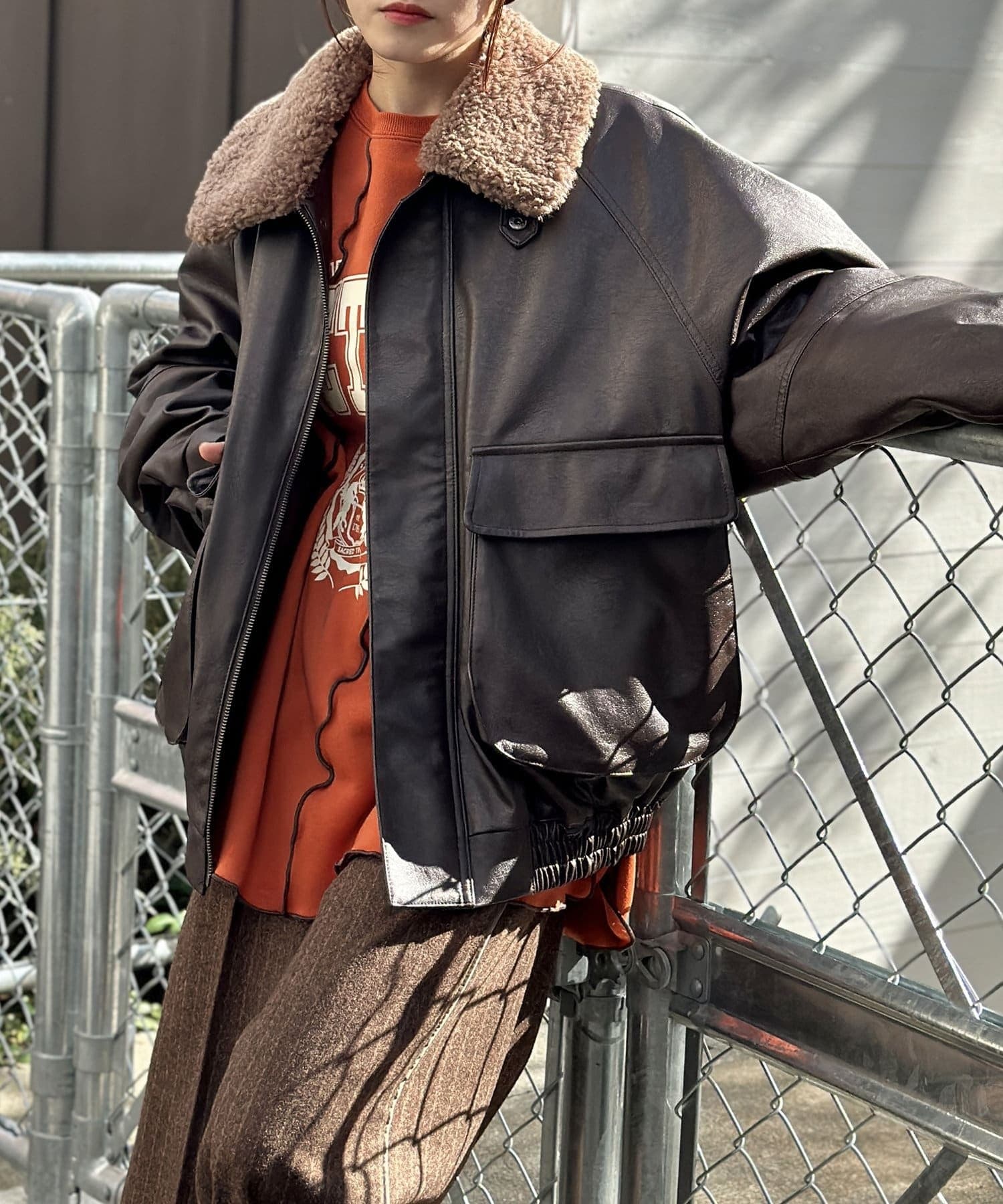 w closet(ダブルクローゼット) 【9/13(土)～アウター10％オフ対象】ボア付きフェイクレザージャケット