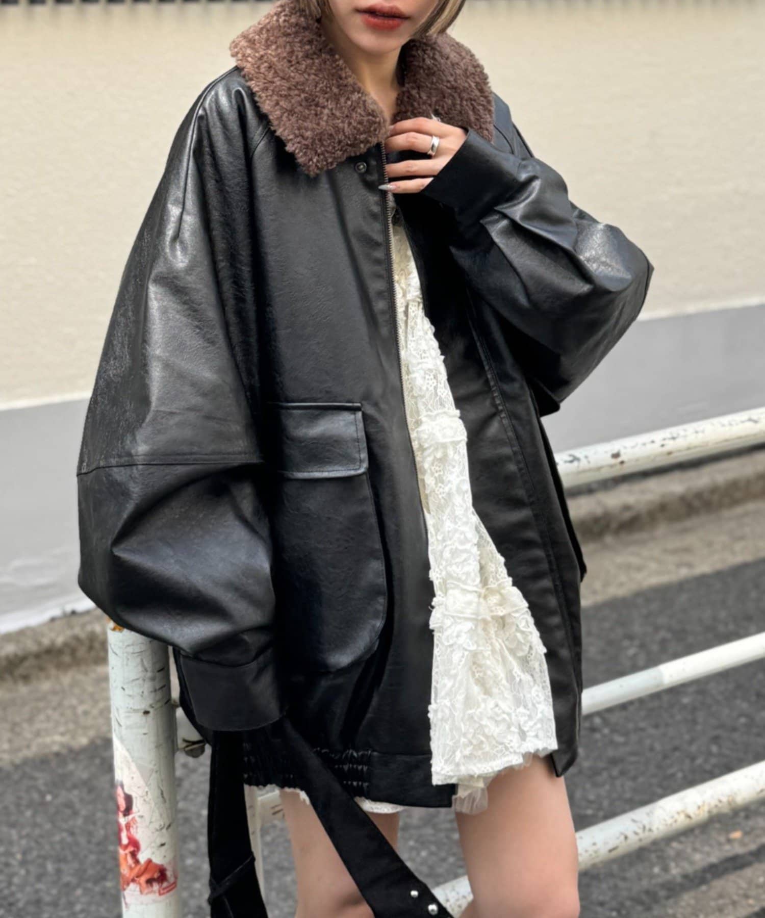 w closet(ダブルクローゼット) 【9/13(土)～アウター10％オフ対象】ボア付きフェイクレザージャケット