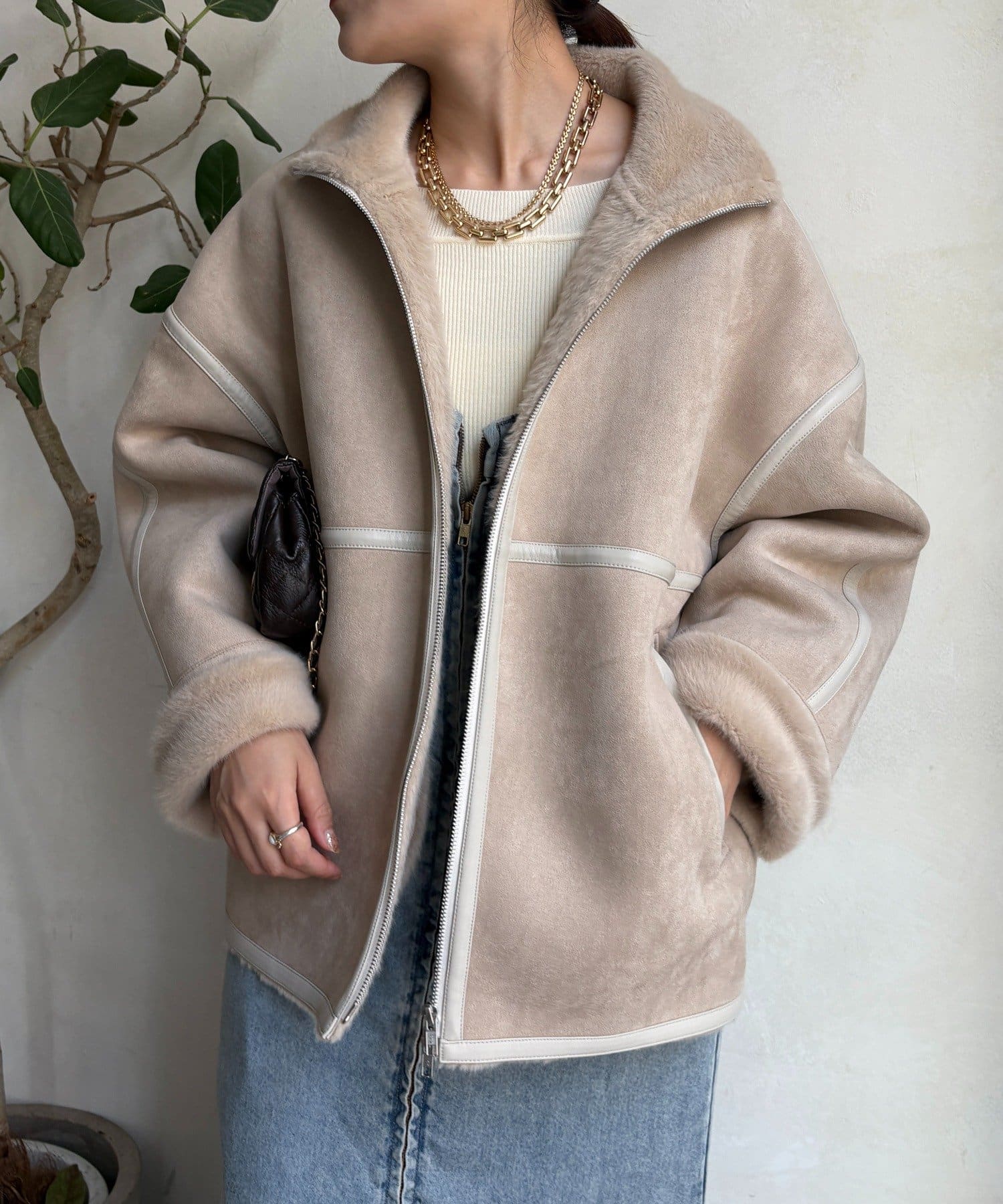 DOUDOU(ドゥドゥ) フェイクムートンショートコート
