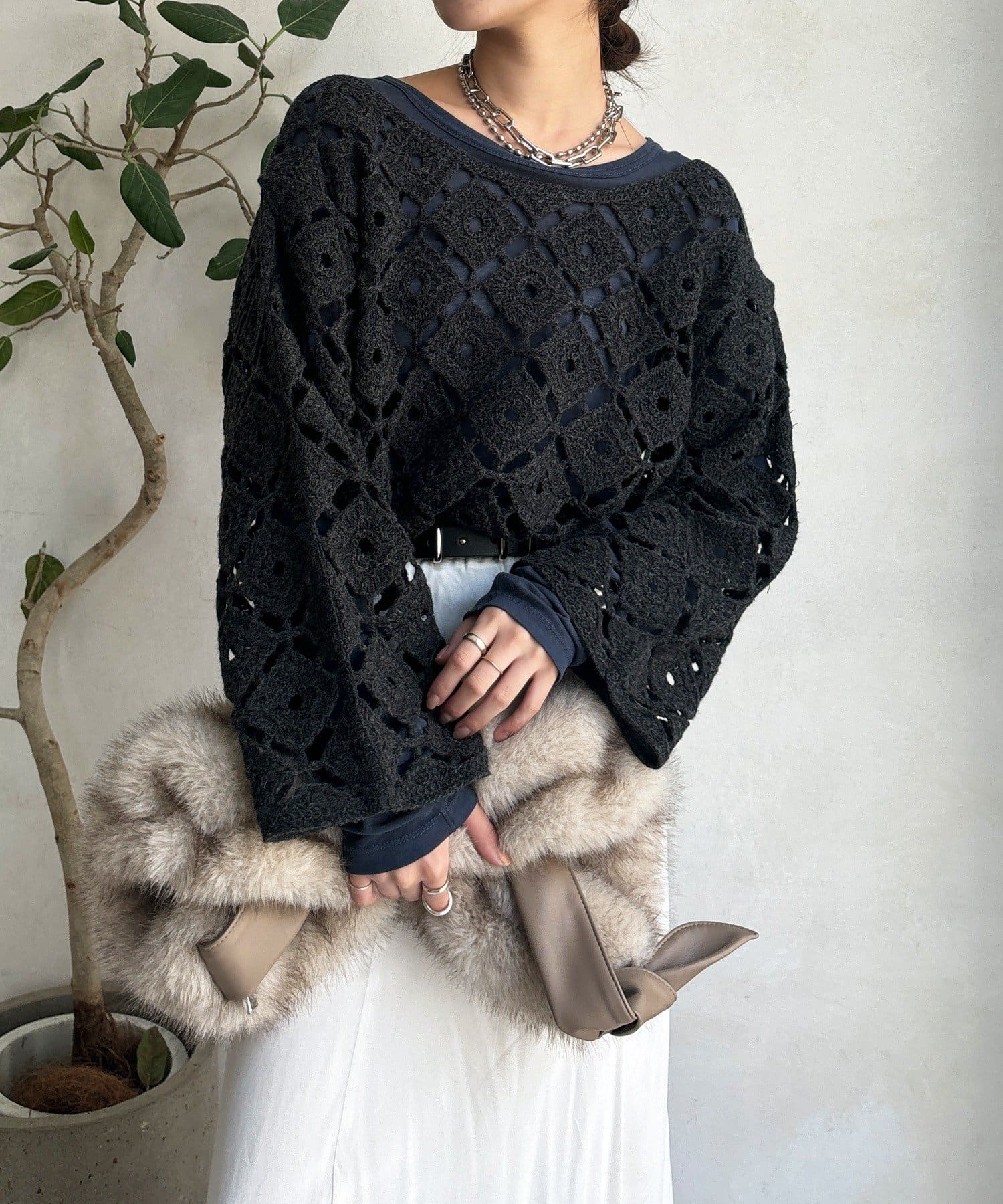 DOUDOU(ドゥドゥ) カギ針刺繍プルオーバー